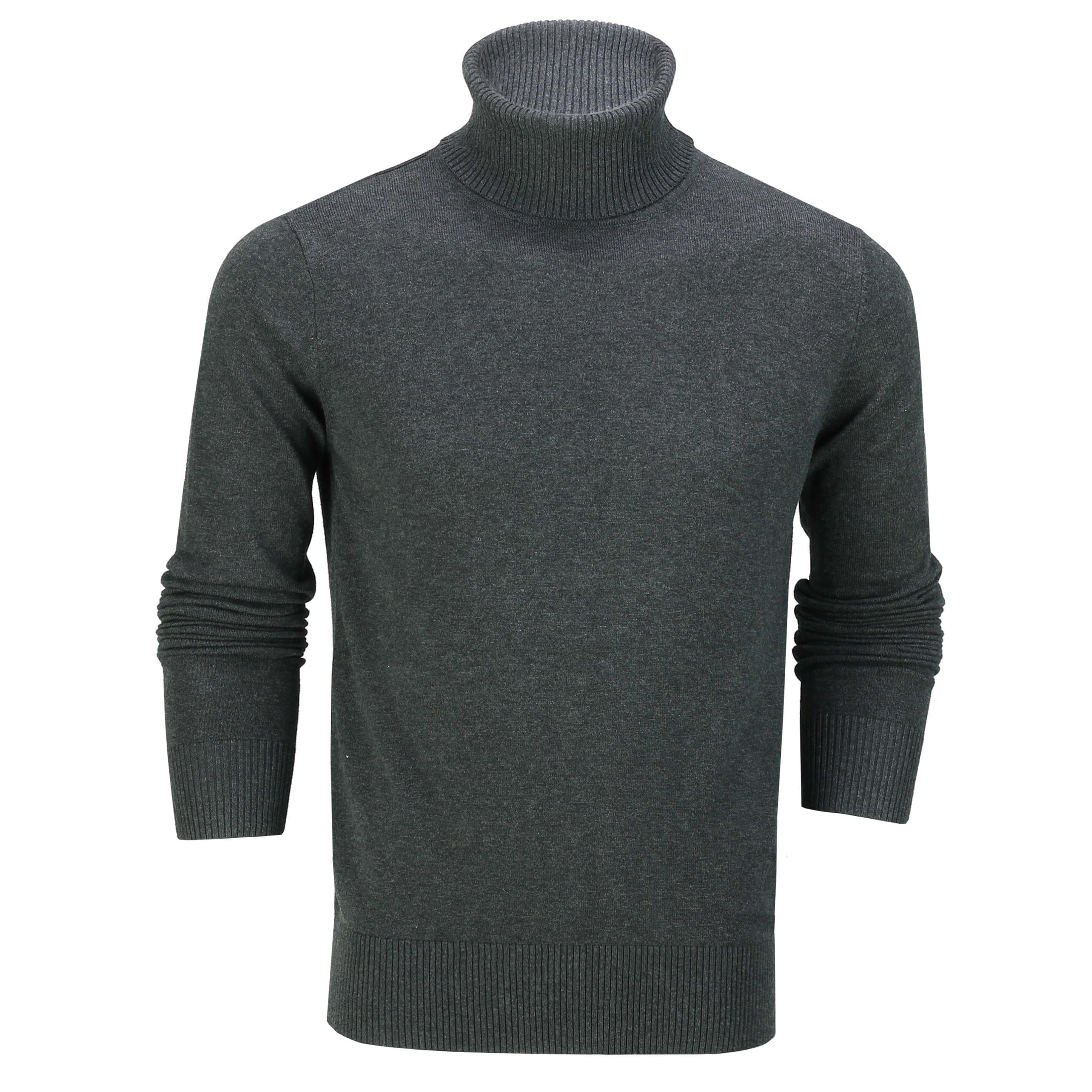 Mens Roll Neck Grey Jumper Soft Cotton Fine Knitted