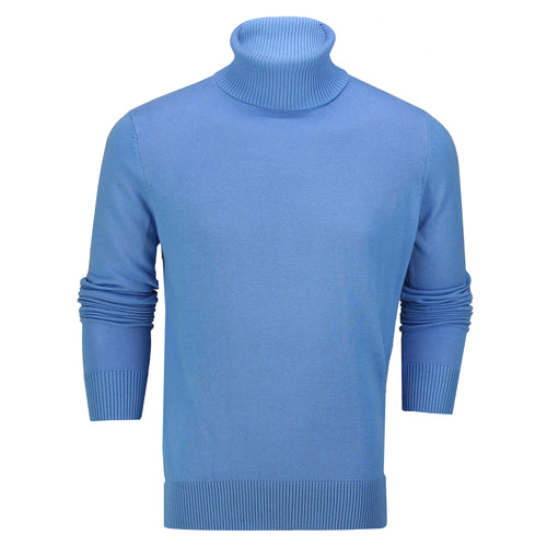 PULL COL ROULÉ COTON STRETCH LÉGER, BLEU