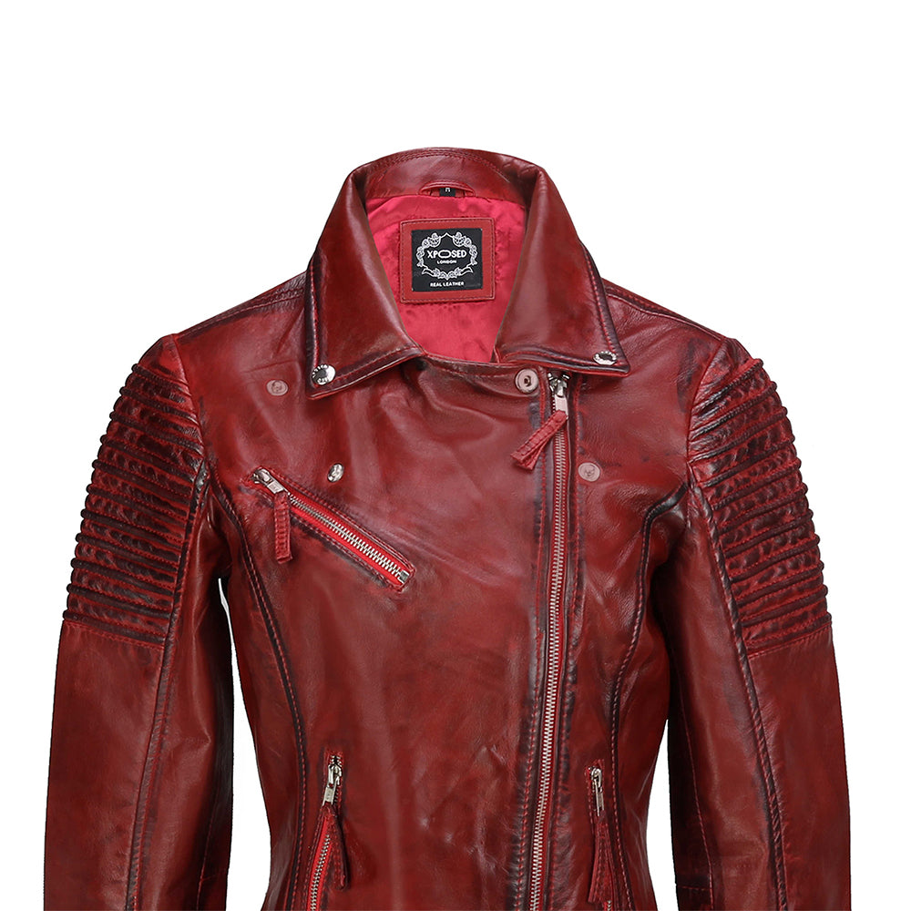 LADIES RETRO BIKER WASH RED