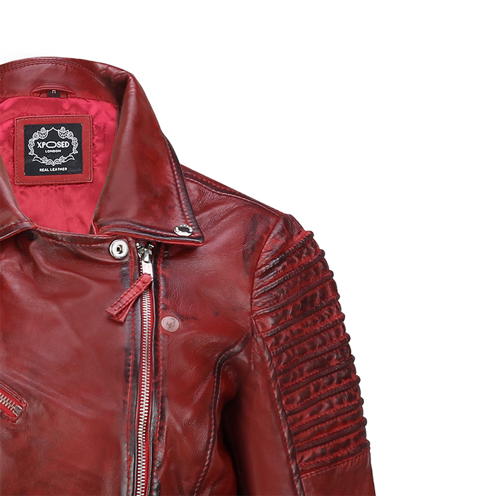 LADIES RETRO BIKER WASH RED