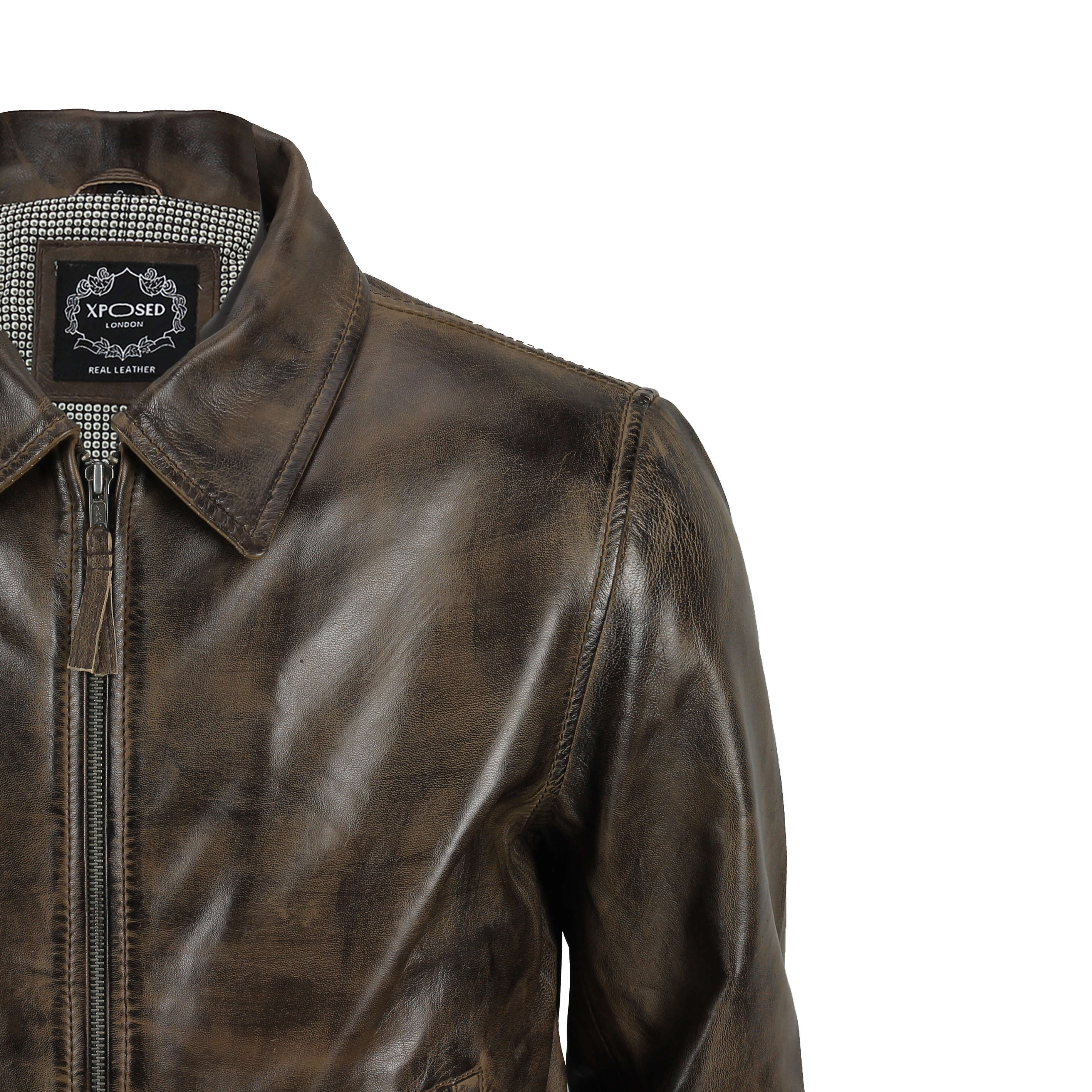 BOMBER COLLAR BIKER LEATHER JACKET