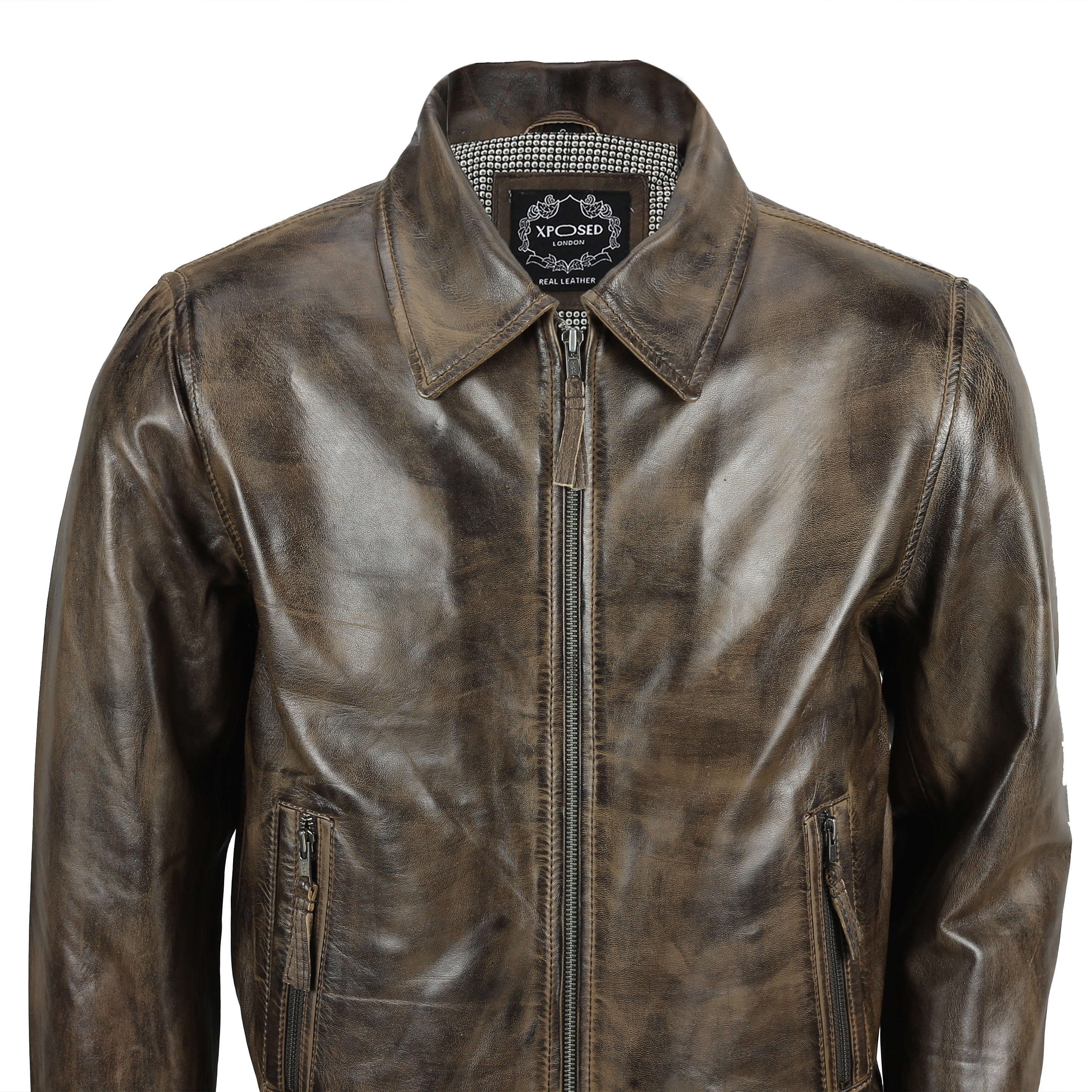 BOMBER COLLAR BIKER LEATHER JACKET