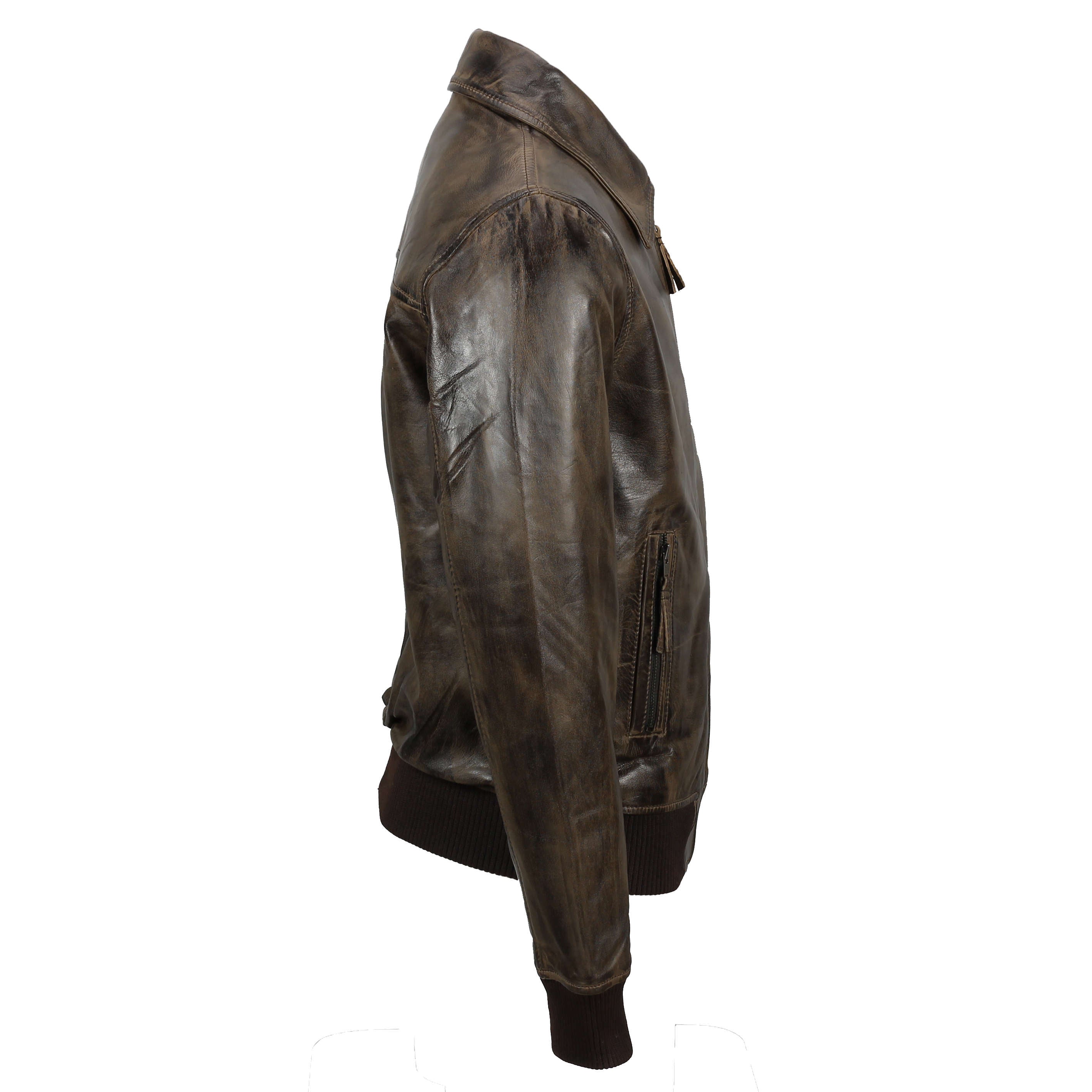 BOMBER COLLAR BIKER LEATHER JACKET