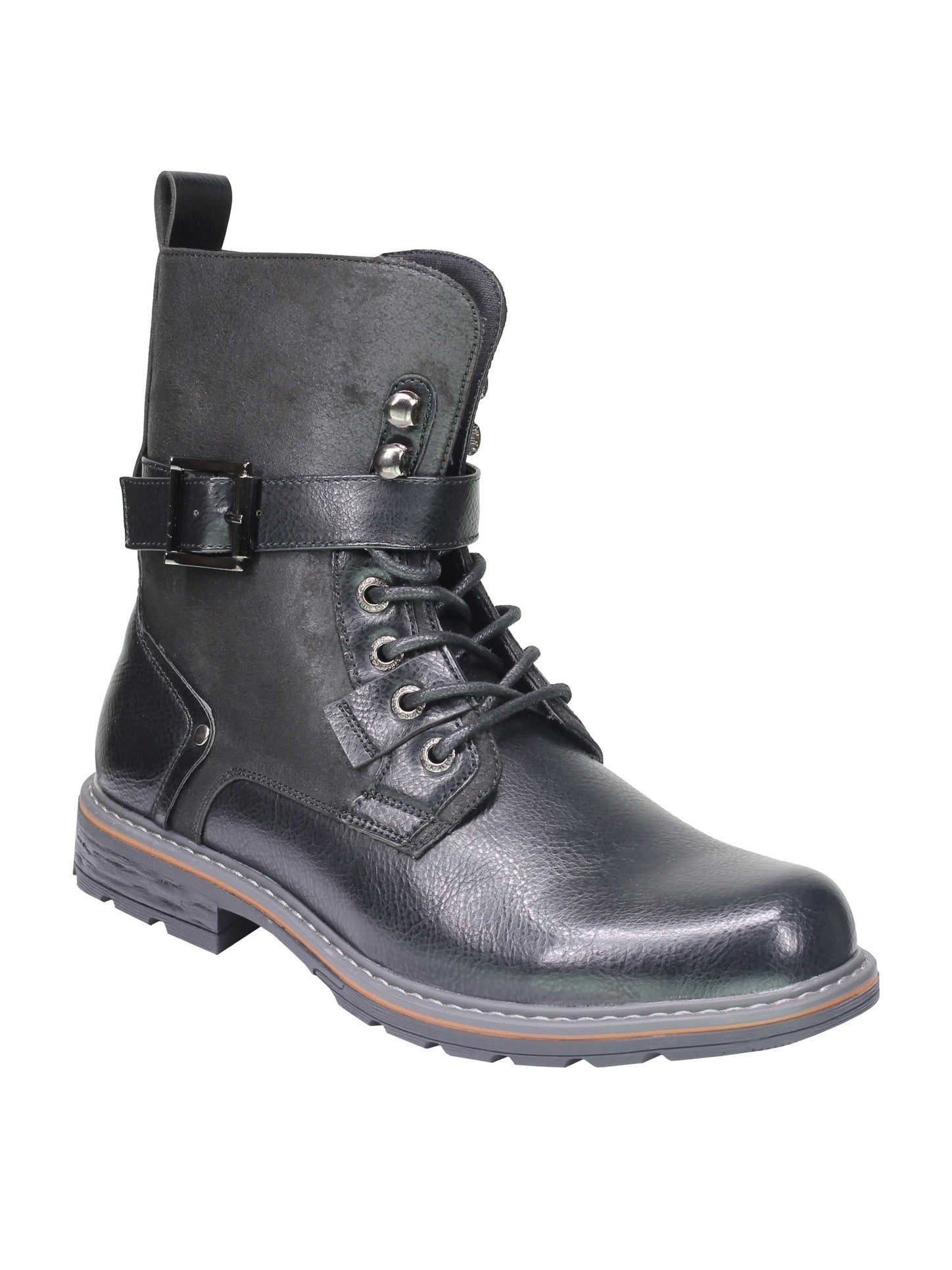 Mens Retro Biker Boots PU Leather 6 Ankle Lace up Side Zip Army Military Shoes