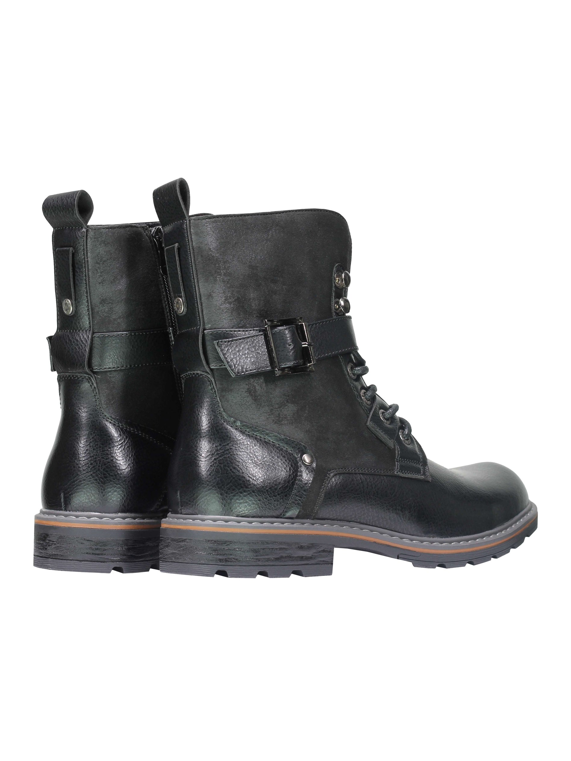 Mens Retro Biker Boots PU Leather 6 Ankle Lace up Side Zip Army Military Shoes