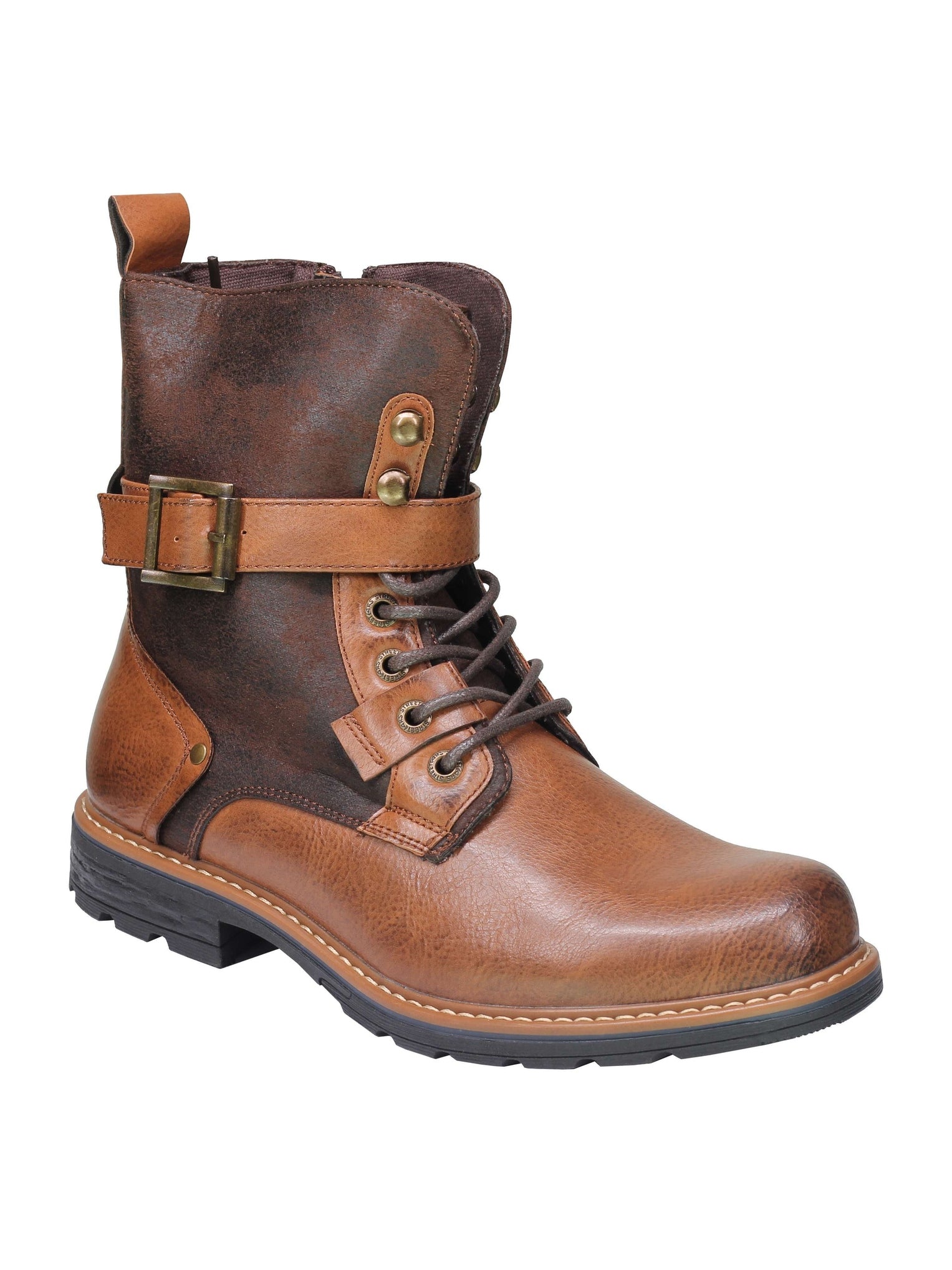 Mens Retro Biker Boots PU Leather 6 Ankle Lace up Side Zip Army Military Shoes