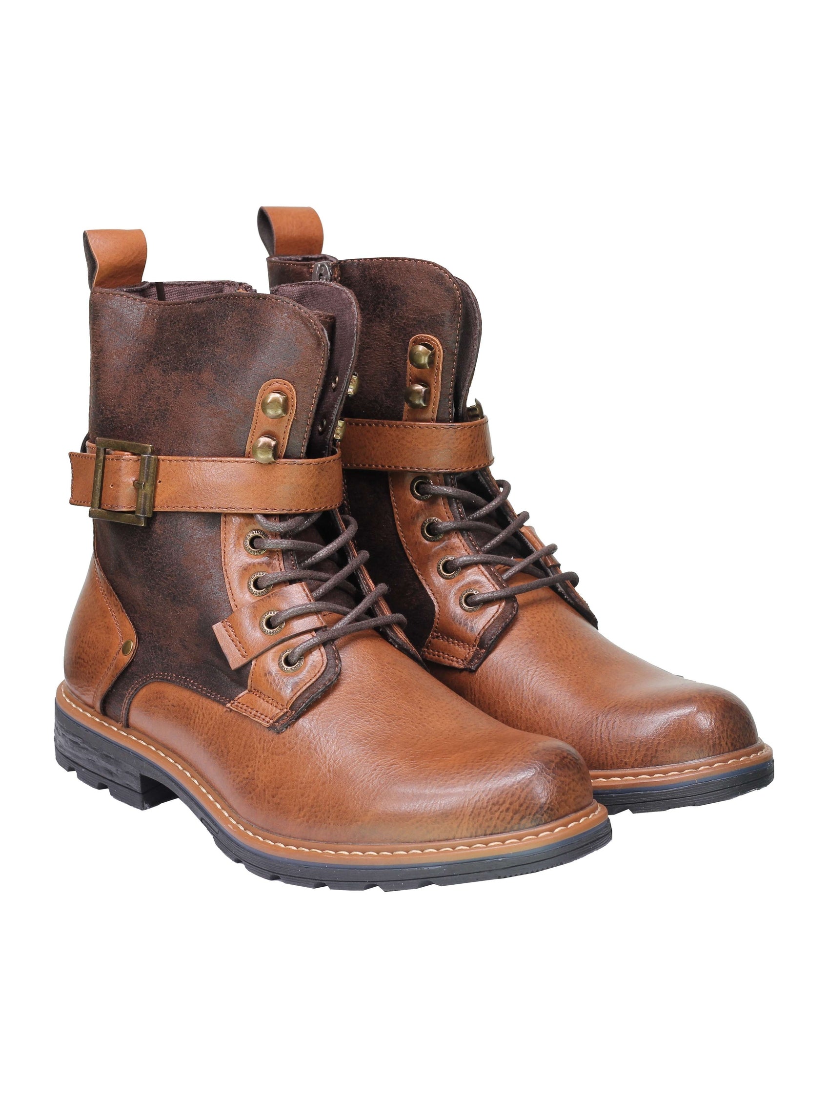 Mens Retro Biker Boots PU Leather 6 Ankle Lace up Side Zip Army Military Shoes