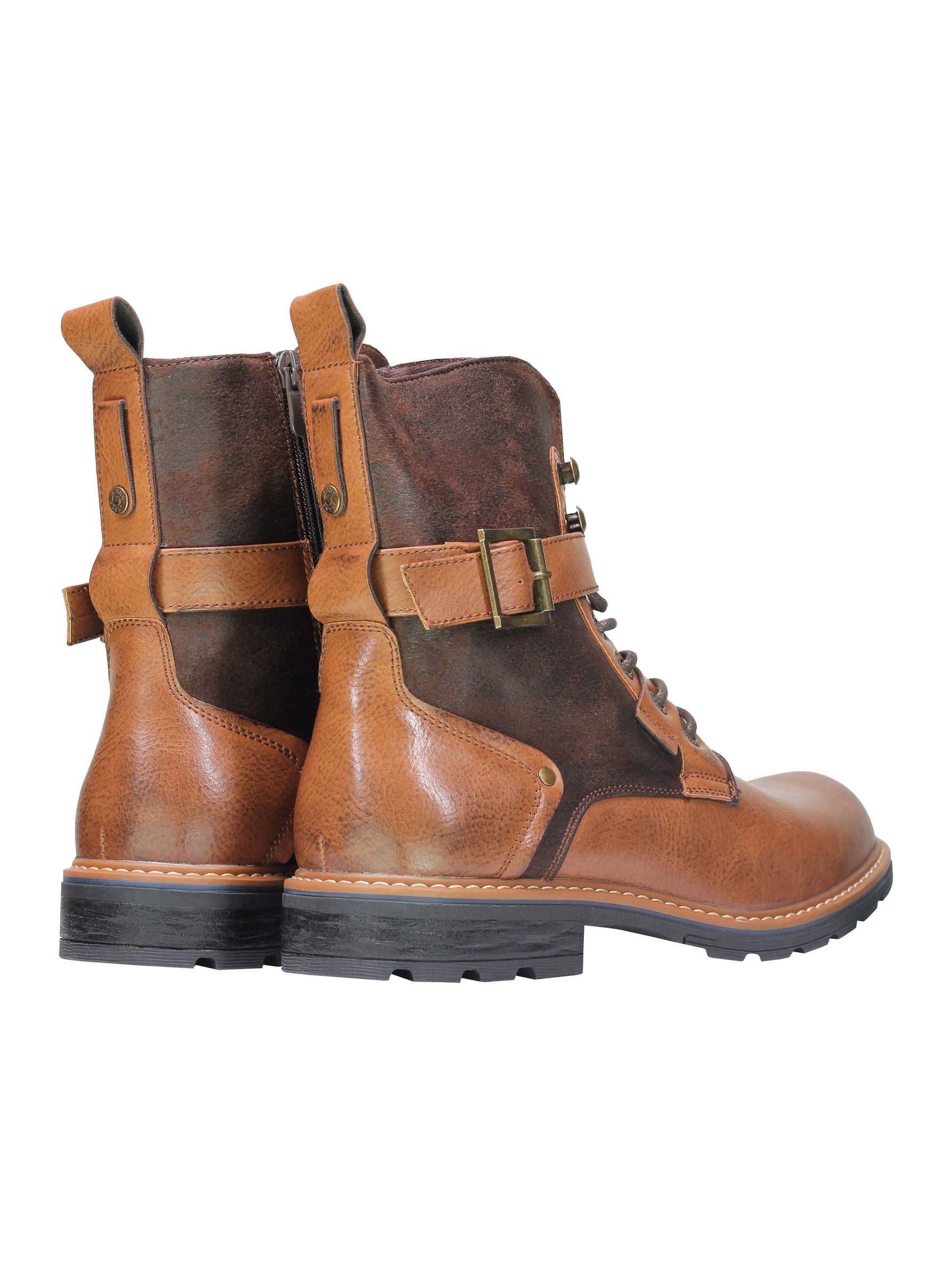 Mens Retro Biker Boots PU Leather 6 Ankle Lace up Side Zip Army Military Shoes