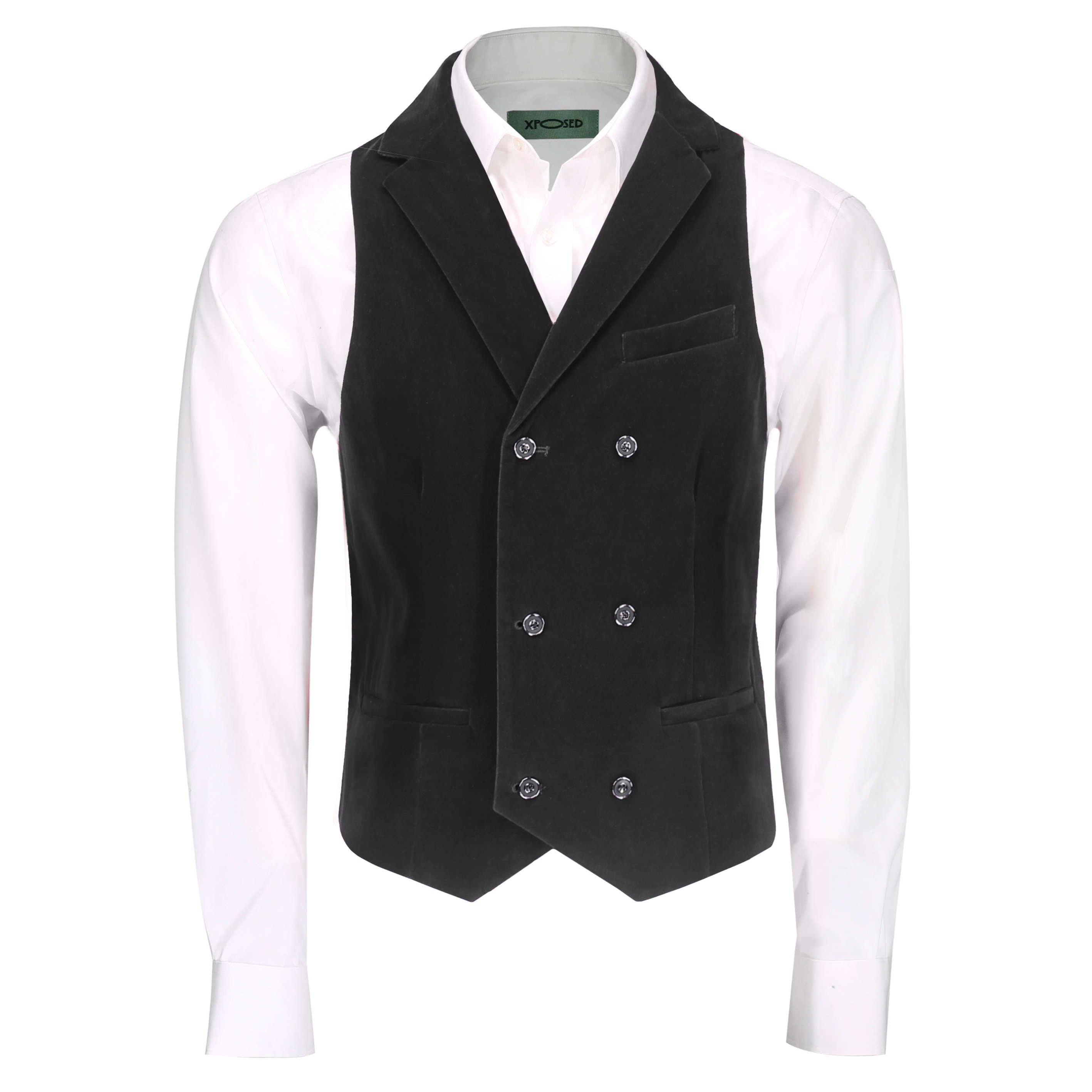 Black Velvet Double Breasted Collar Waistcoat