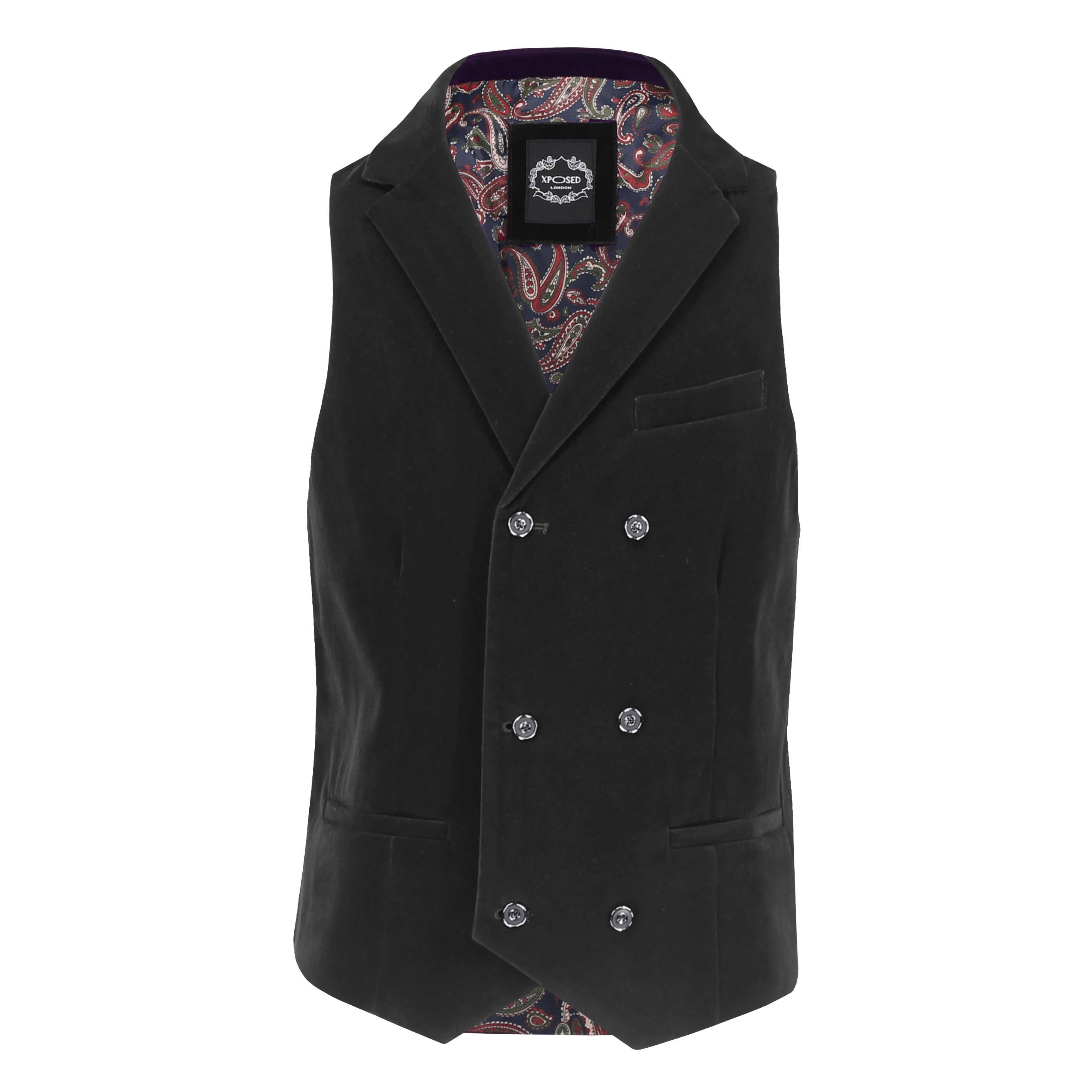 Black Velvet Double Breasted Collar Waistcoat
