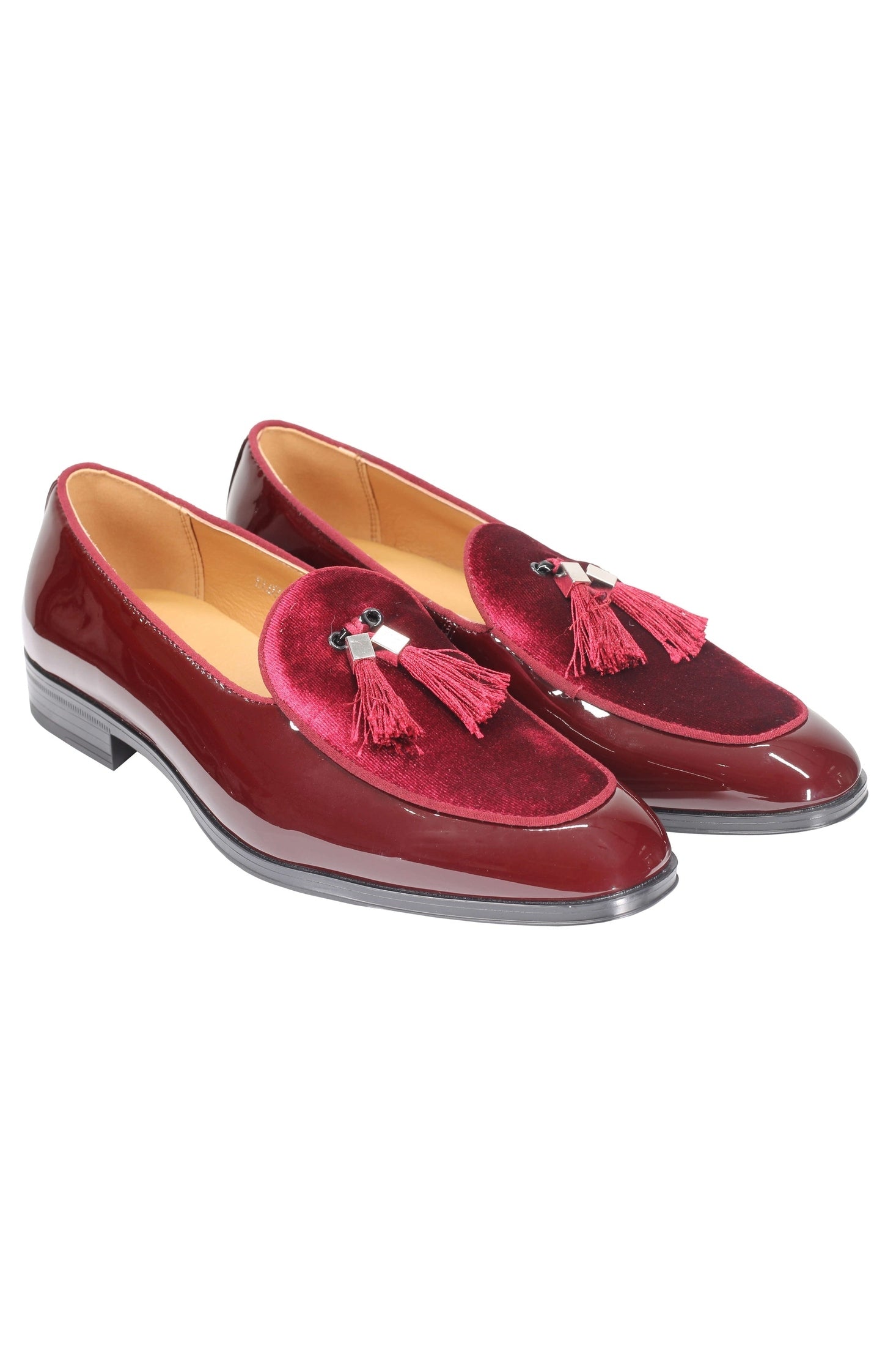 MAROON SHINY FAUX LEATHER TASSEL LOAFERS