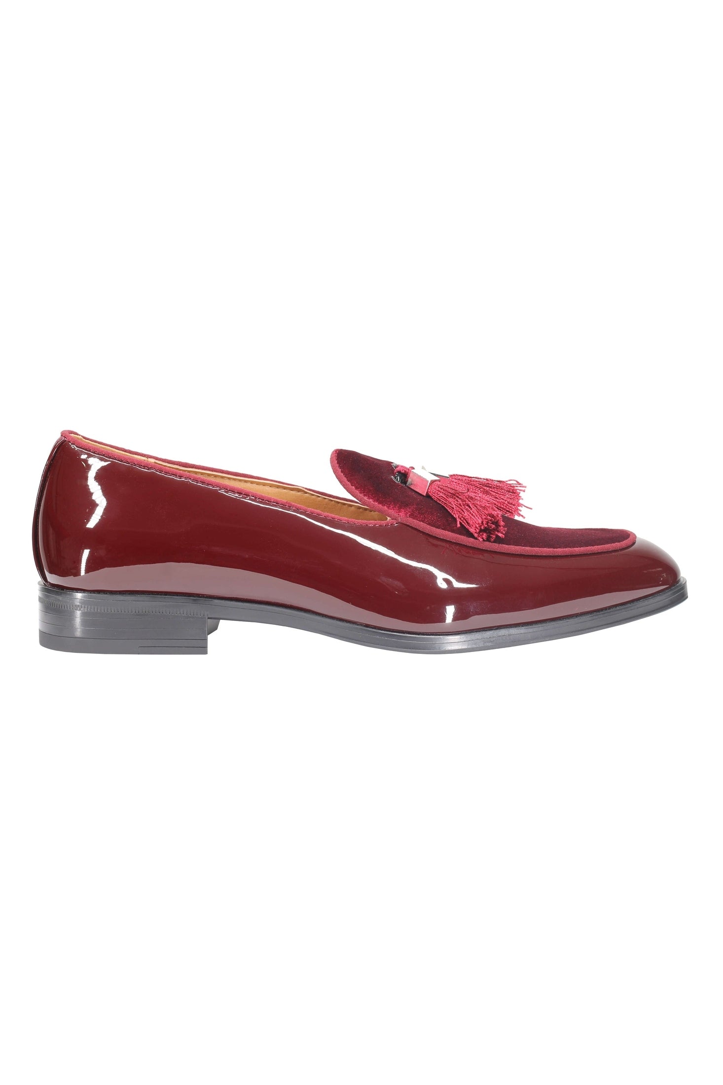 MAROON SHINY FAUX LEATHER TASSEL LOAFERS