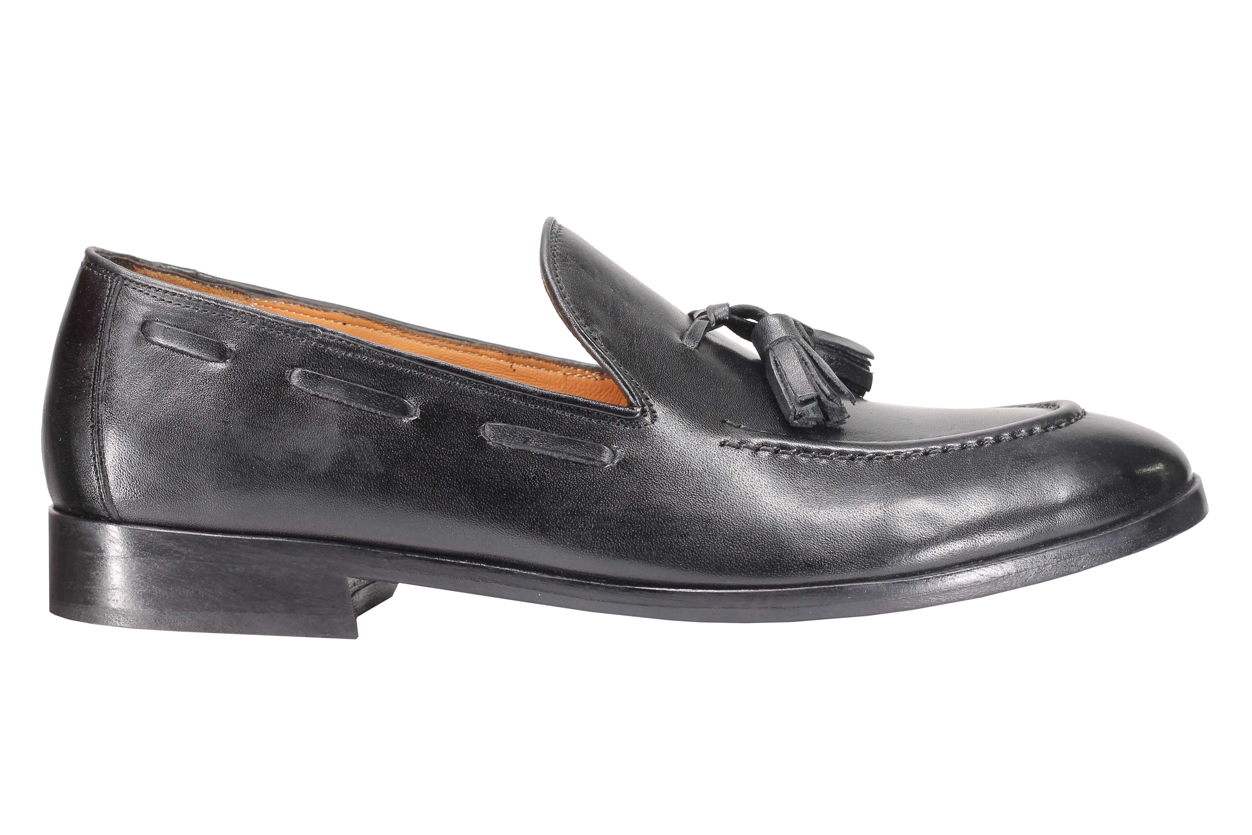 Men's Black Calf Leather Tassel Shoes Loafers