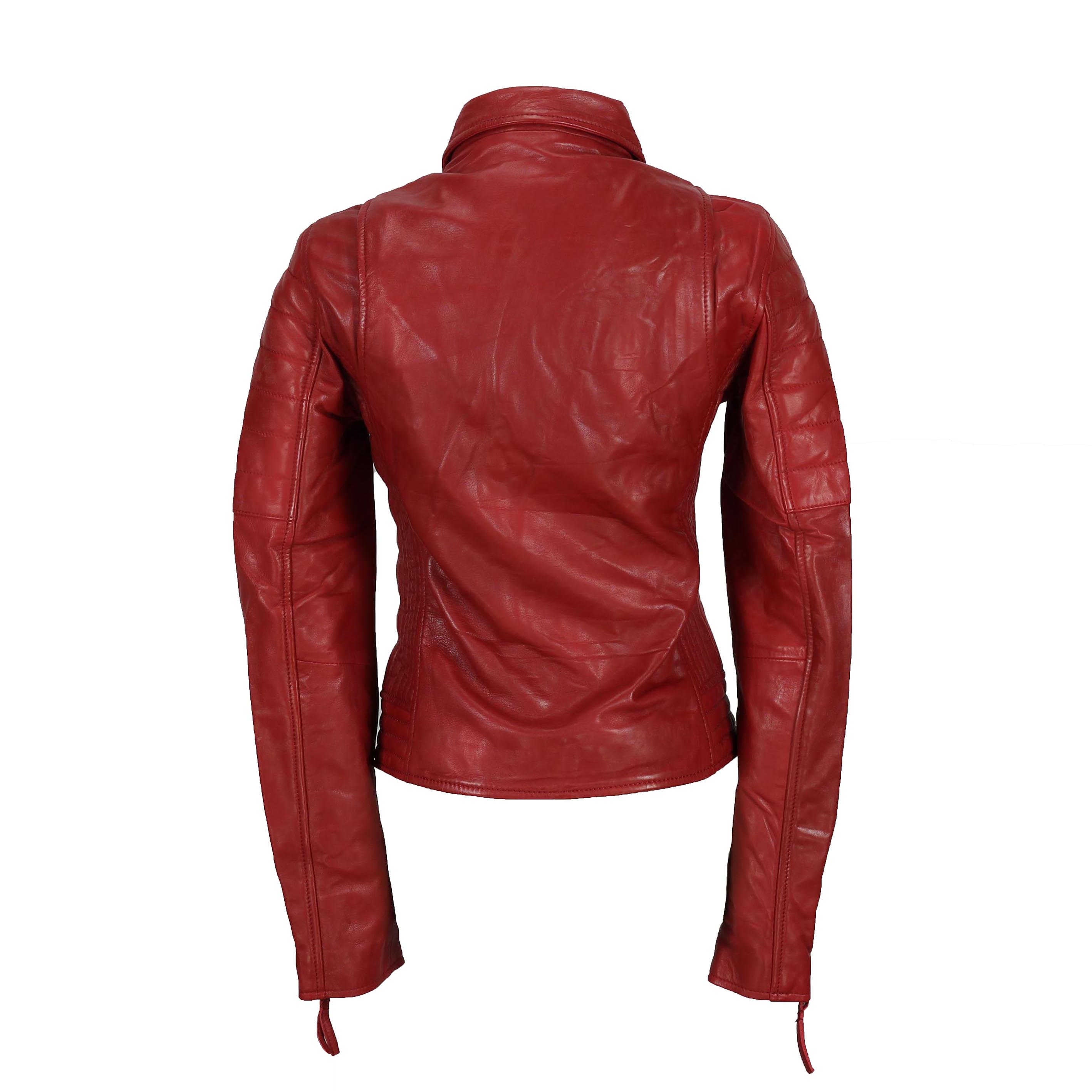 LADIES SLIM FIT BIKER JACKET IN RED