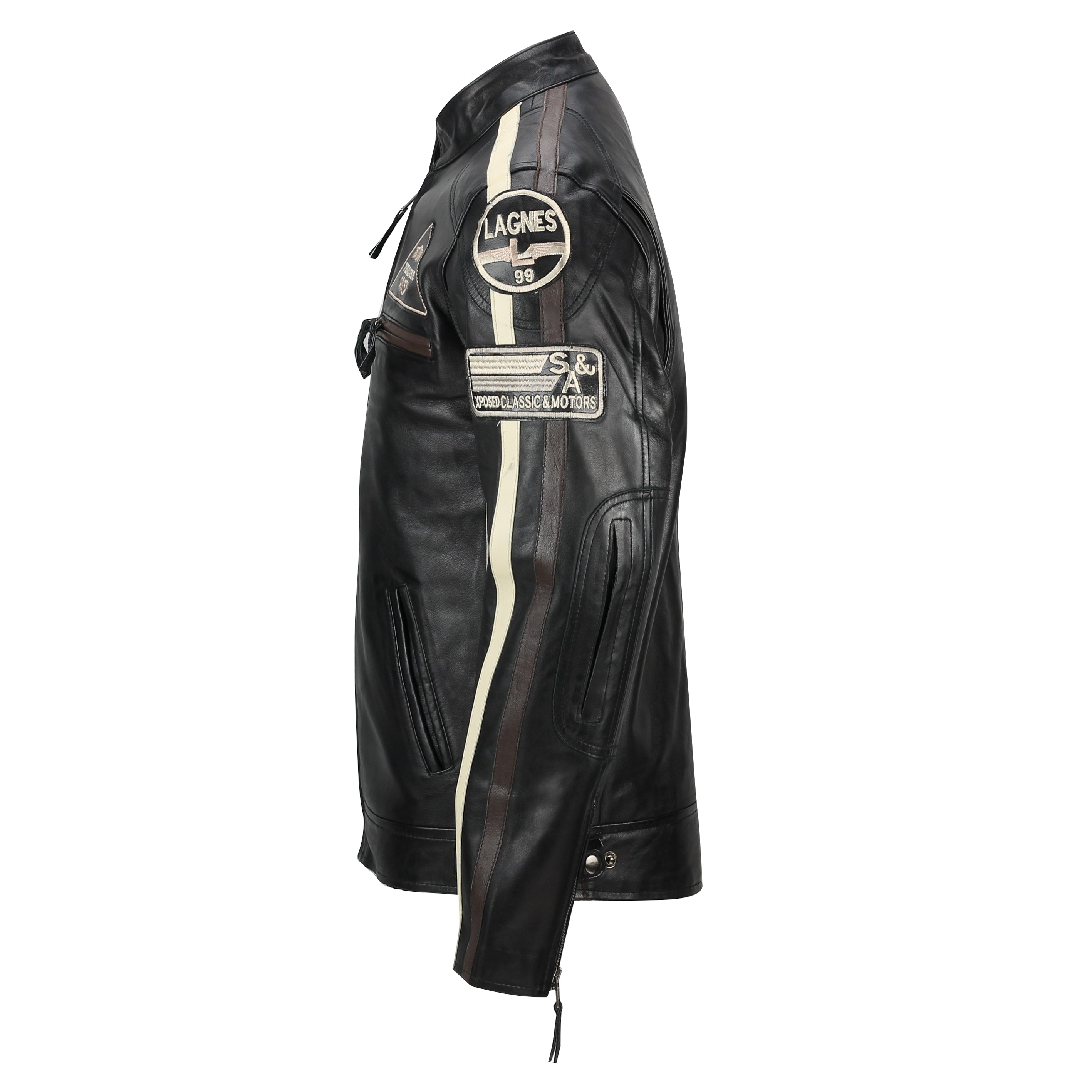 XPOSED REAL LEATHER BIKER SLIM FIT BLACK JACKET