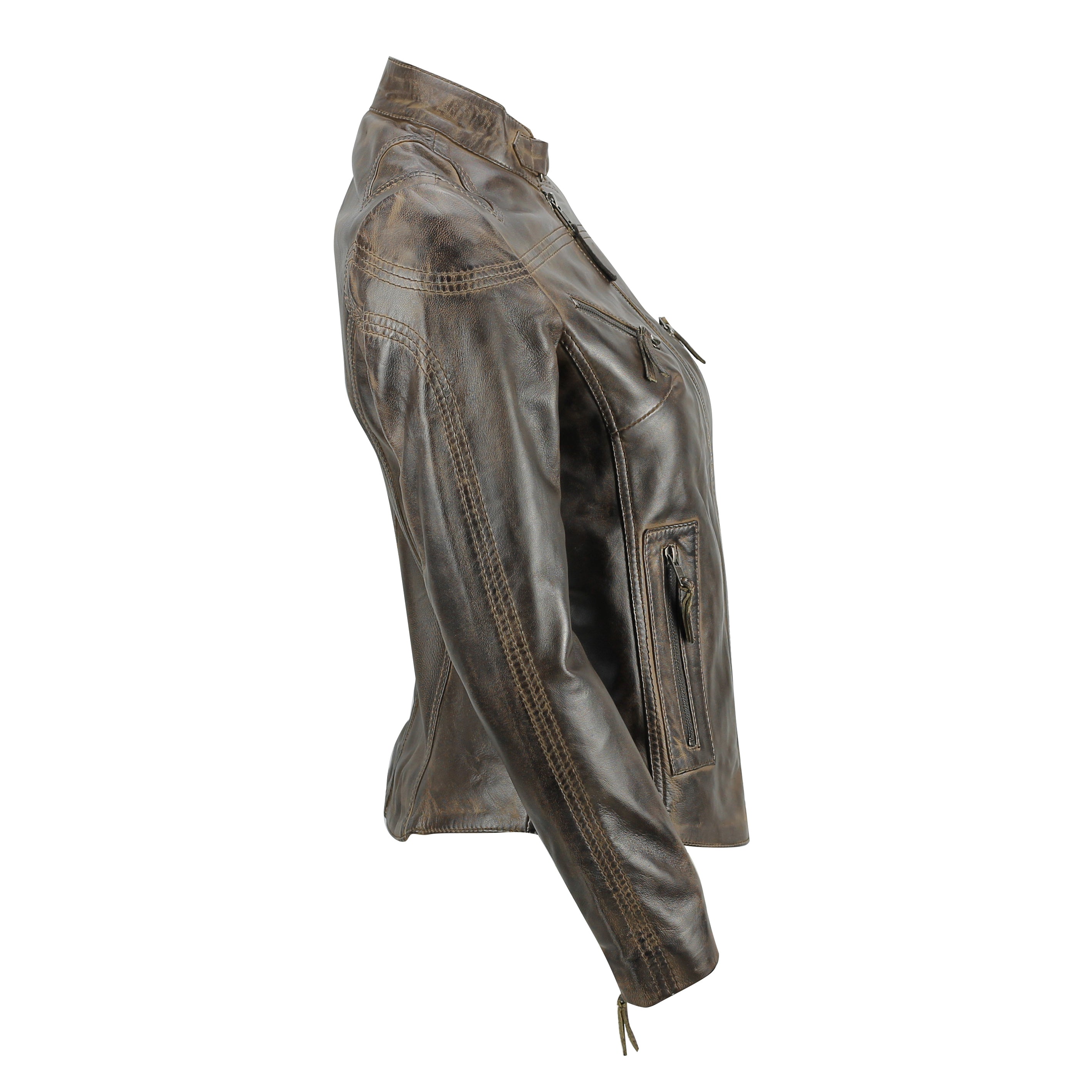 Retro Leather Biker Jacket Brown