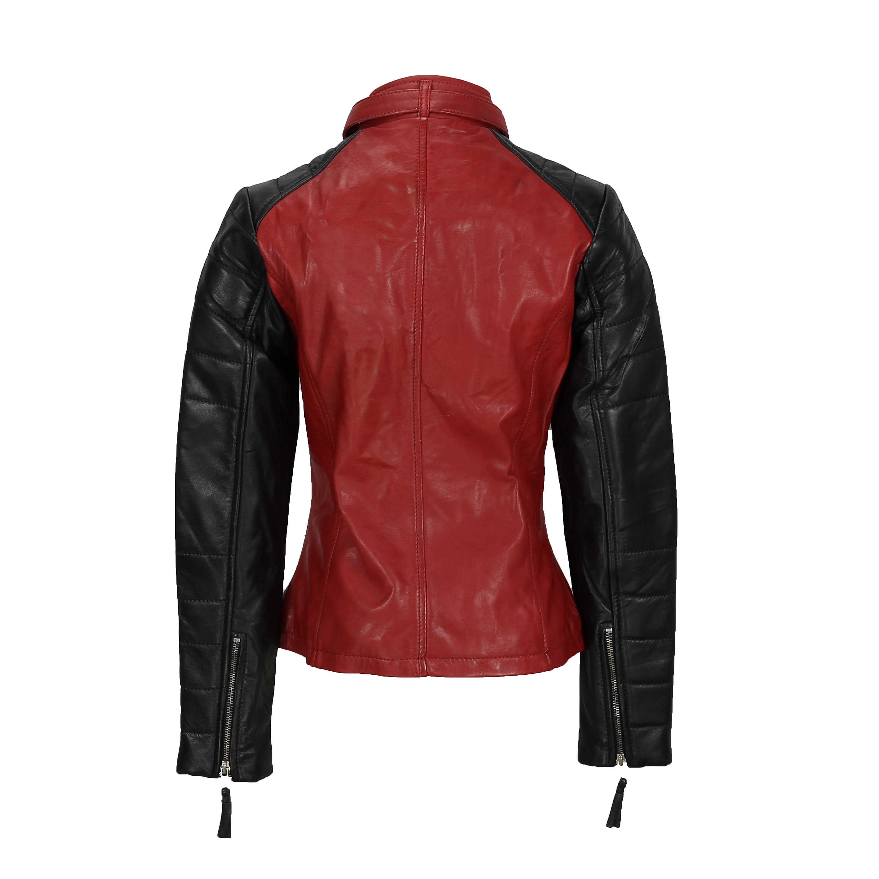 LADIES RED BLACK VINTAGE BIKER JACKET