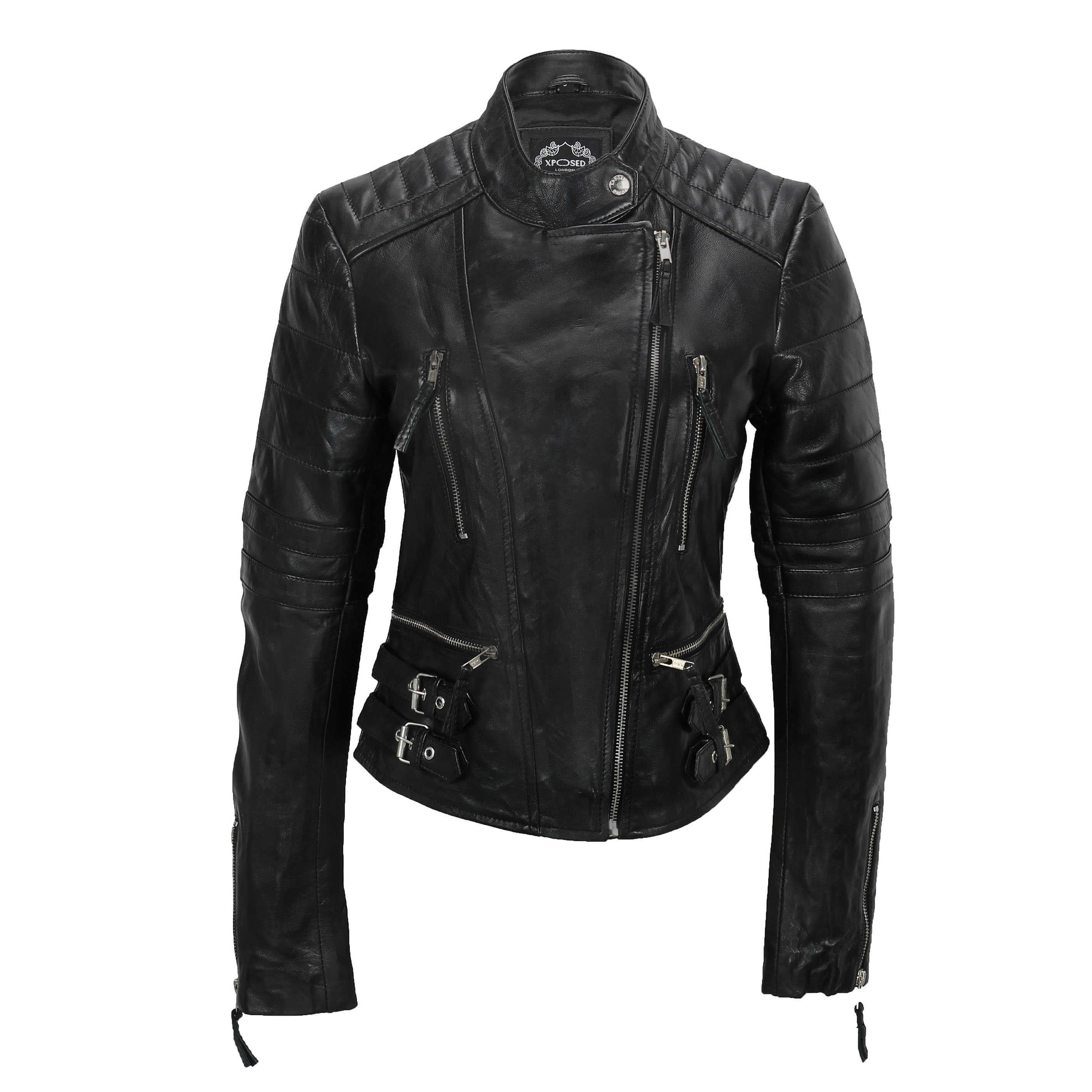 Ladies Women Soft Real Leather Biker Jacket