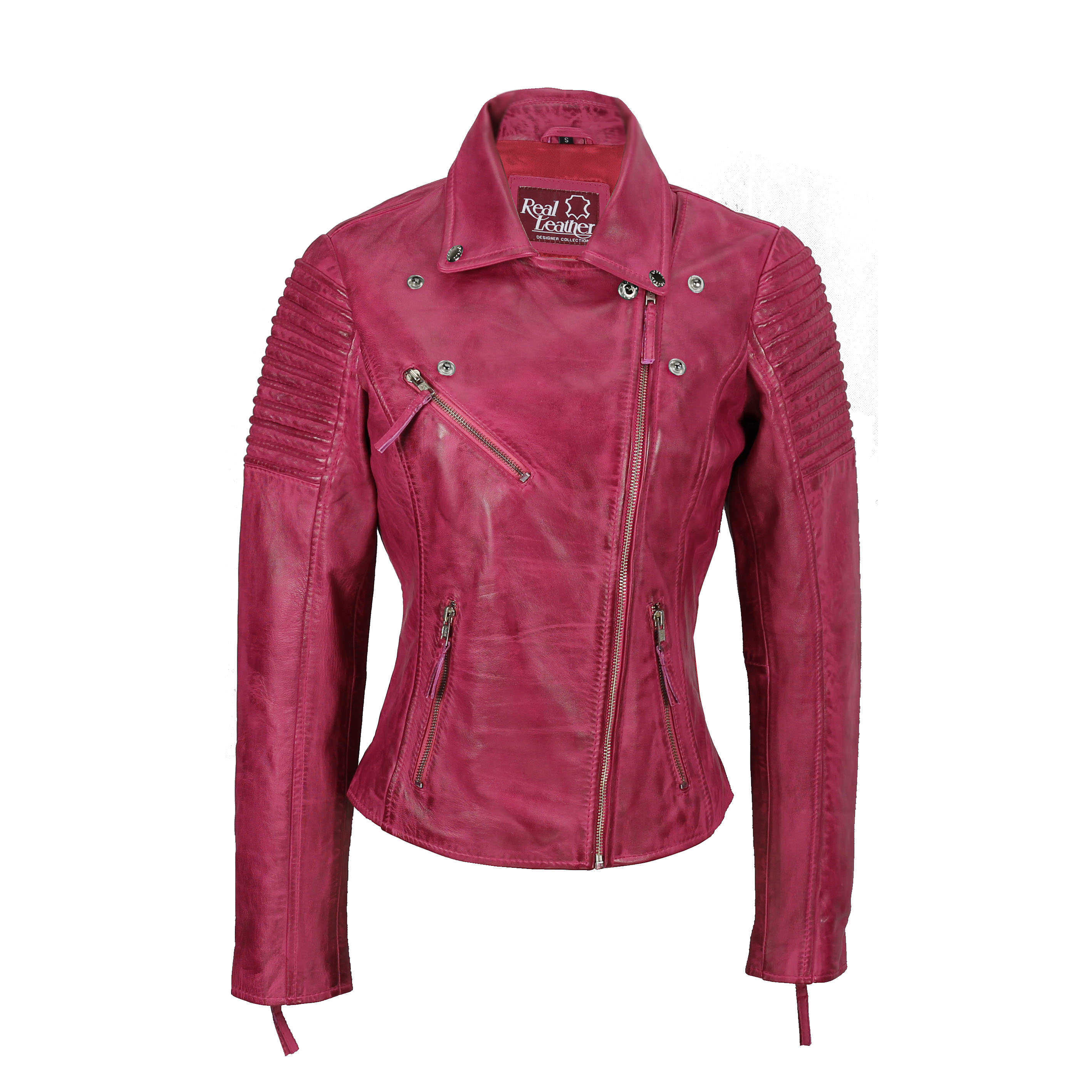 Ladies Retro Biker Jacket Pink