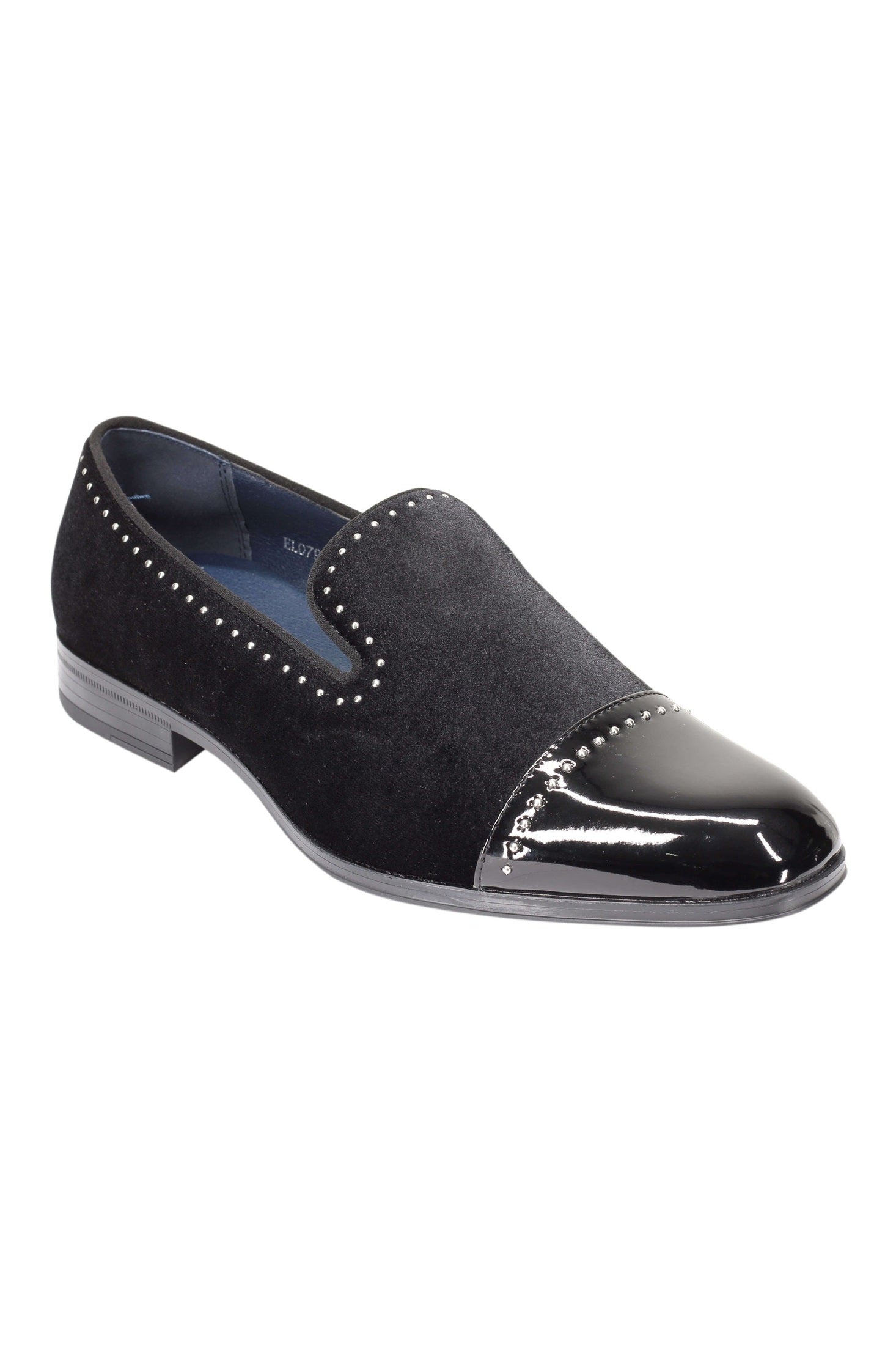 VELVET LOAFERS WITH SHINY TOE AND SILVER METAL PIN DOTS