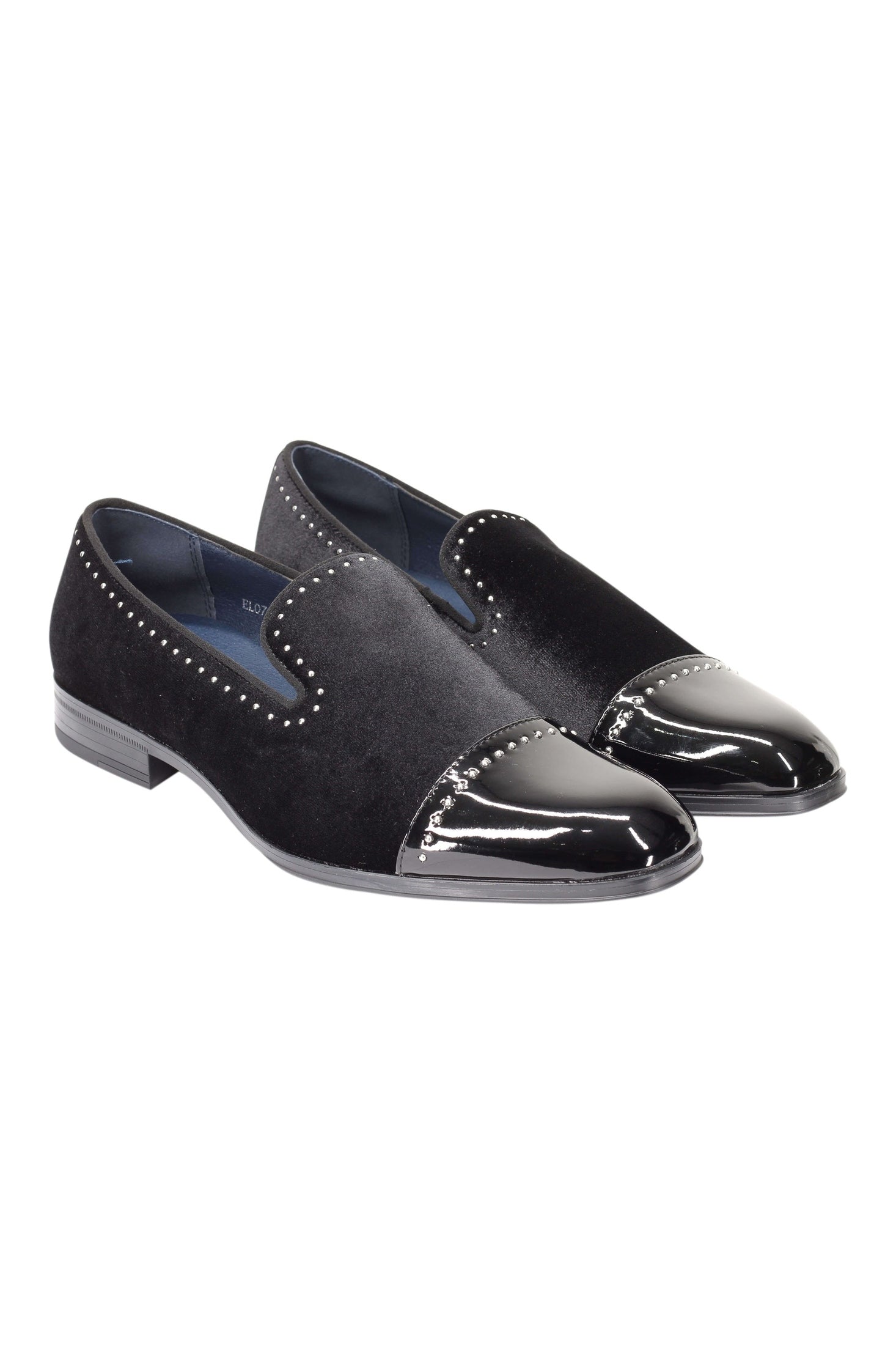 VELVET LOAFERS WITH SHINY TOE AND SILVER METAL PIN DOTS