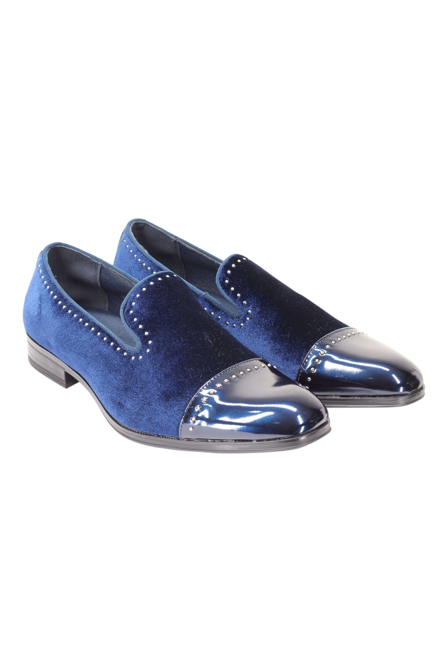 VELVET LOAFERS WITH SHINY TOE AND SILVER METAL PIN DOTS