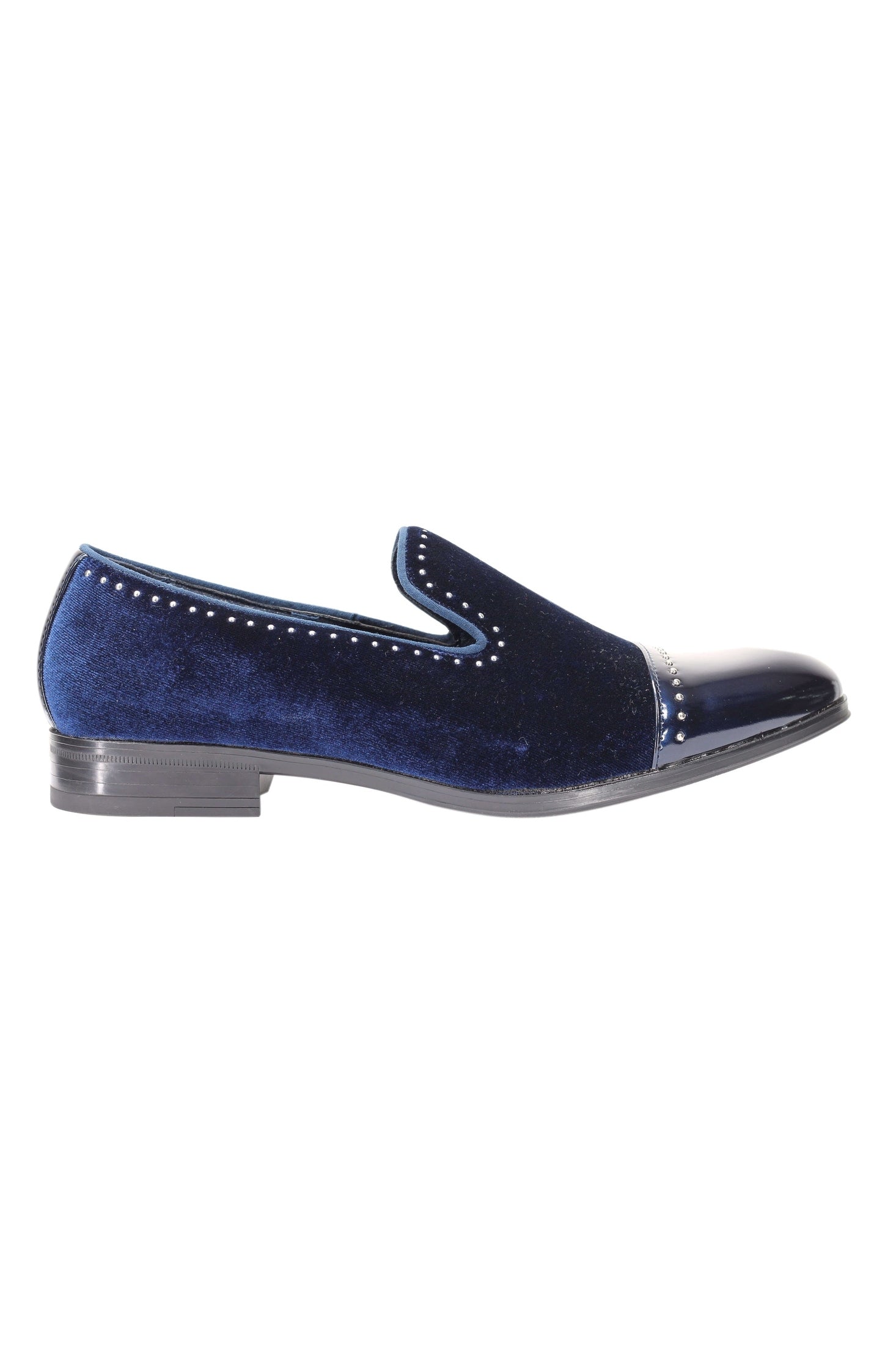 VELVET LOAFERS WITH SHINY TOE AND SILVER METAL PIN DOTS