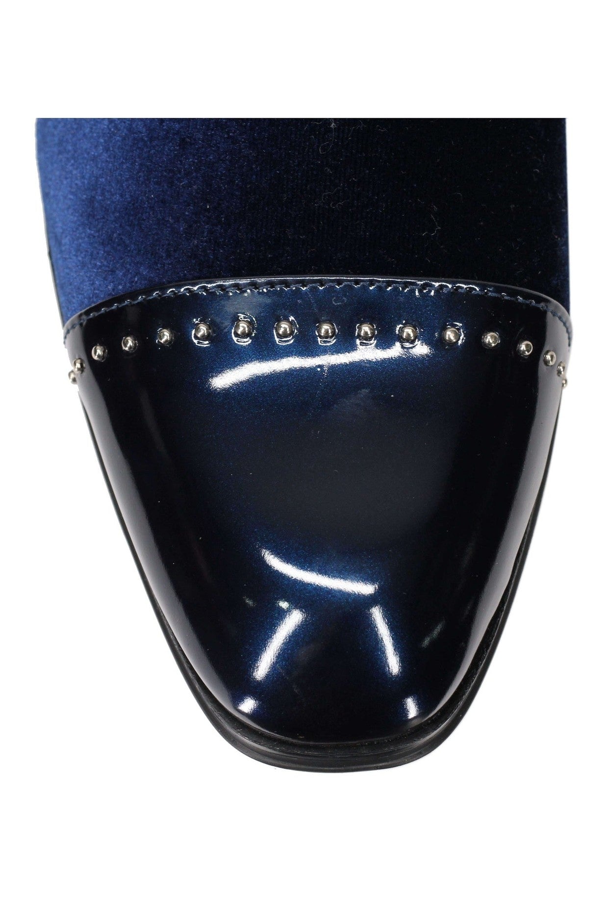 VELVET LOAFERS WITH SHINY TOE AND SILVER METAL PIN DOTS