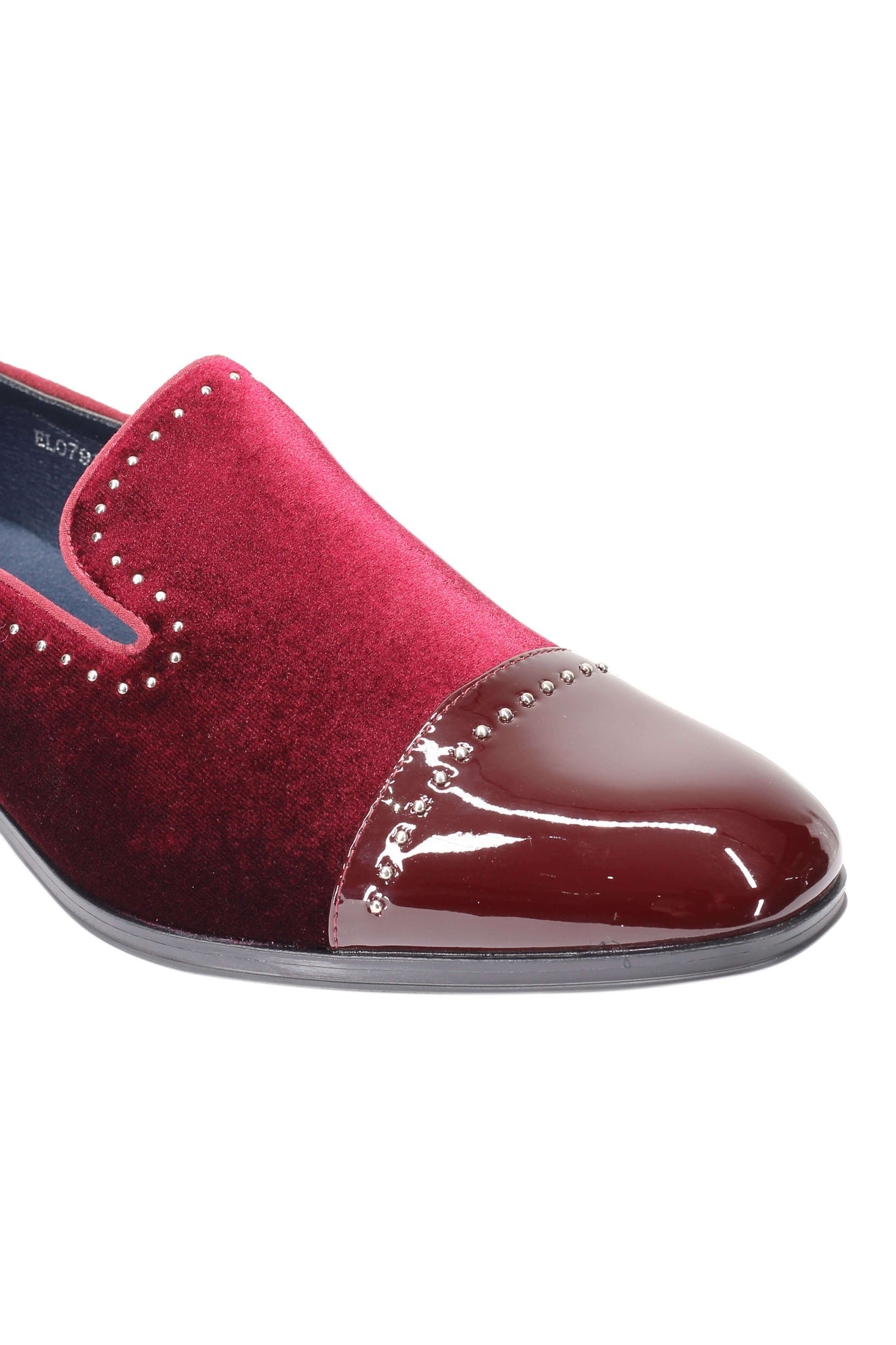 VELVET LOAFERS WITH SHINY TOE AND SILVER METAL PIN DOTS