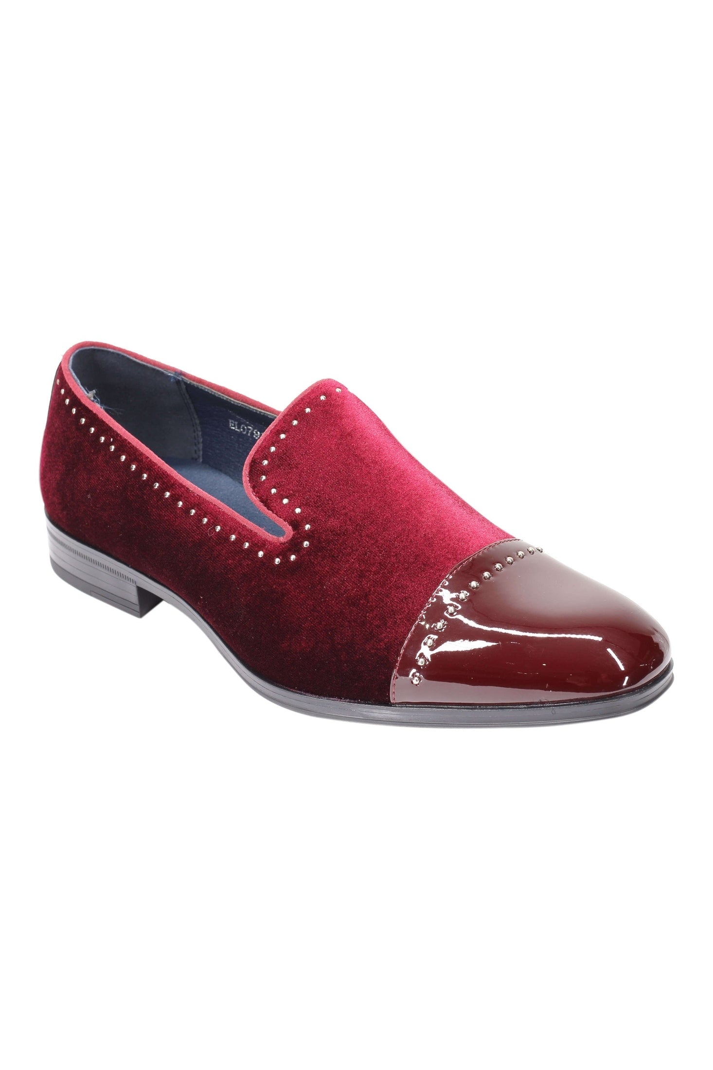 VELVET LOAFERS WITH SHINY TOE AND SILVER METAL PIN DOTS
