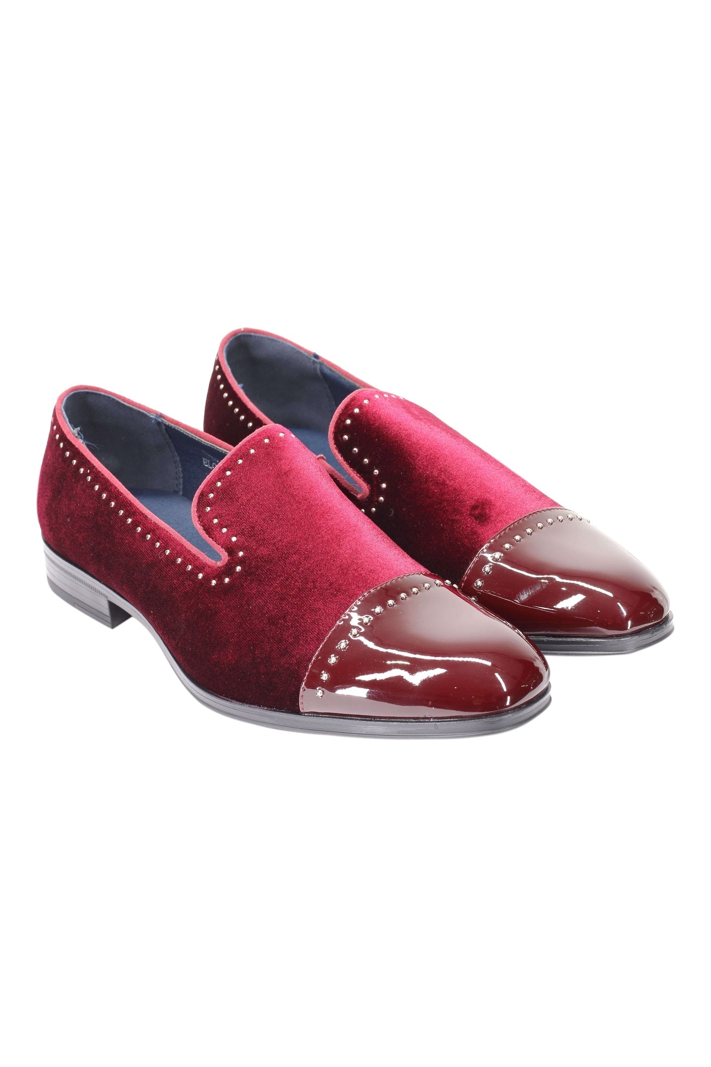 VELVET LOAFERS WITH SHINY TOE AND SILVER METAL PIN DOTS