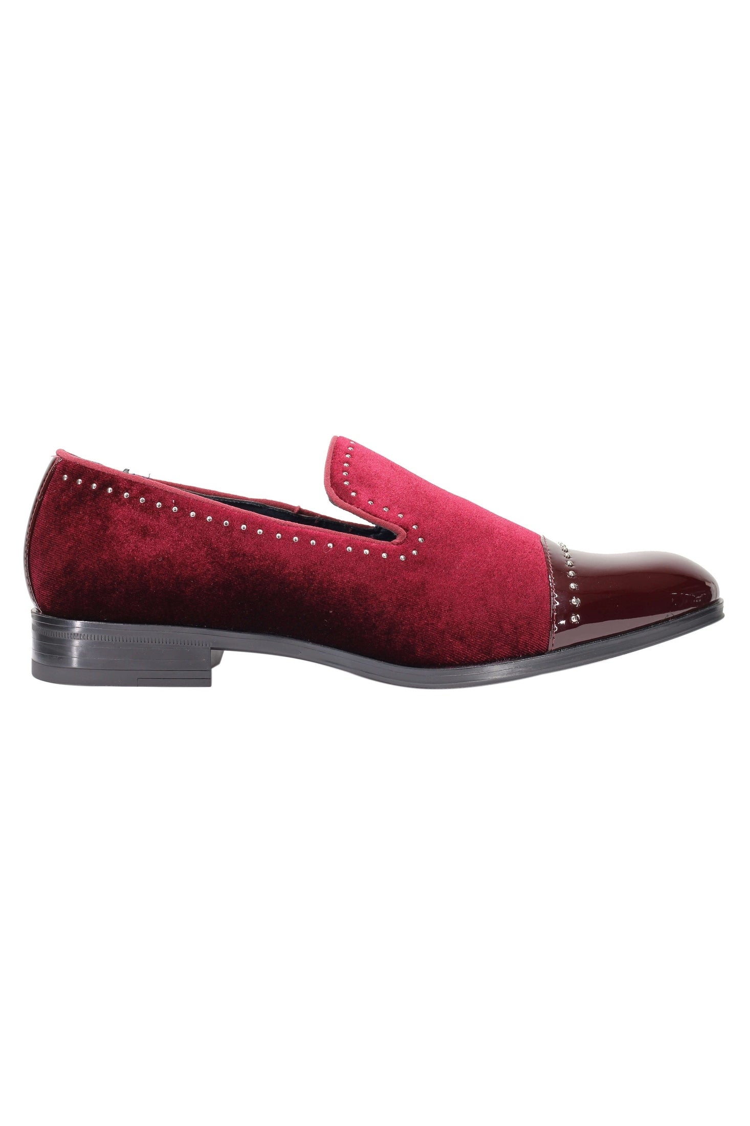 VELVET LOAFERS WITH SHINY TOE AND SILVER METAL PIN DOTS