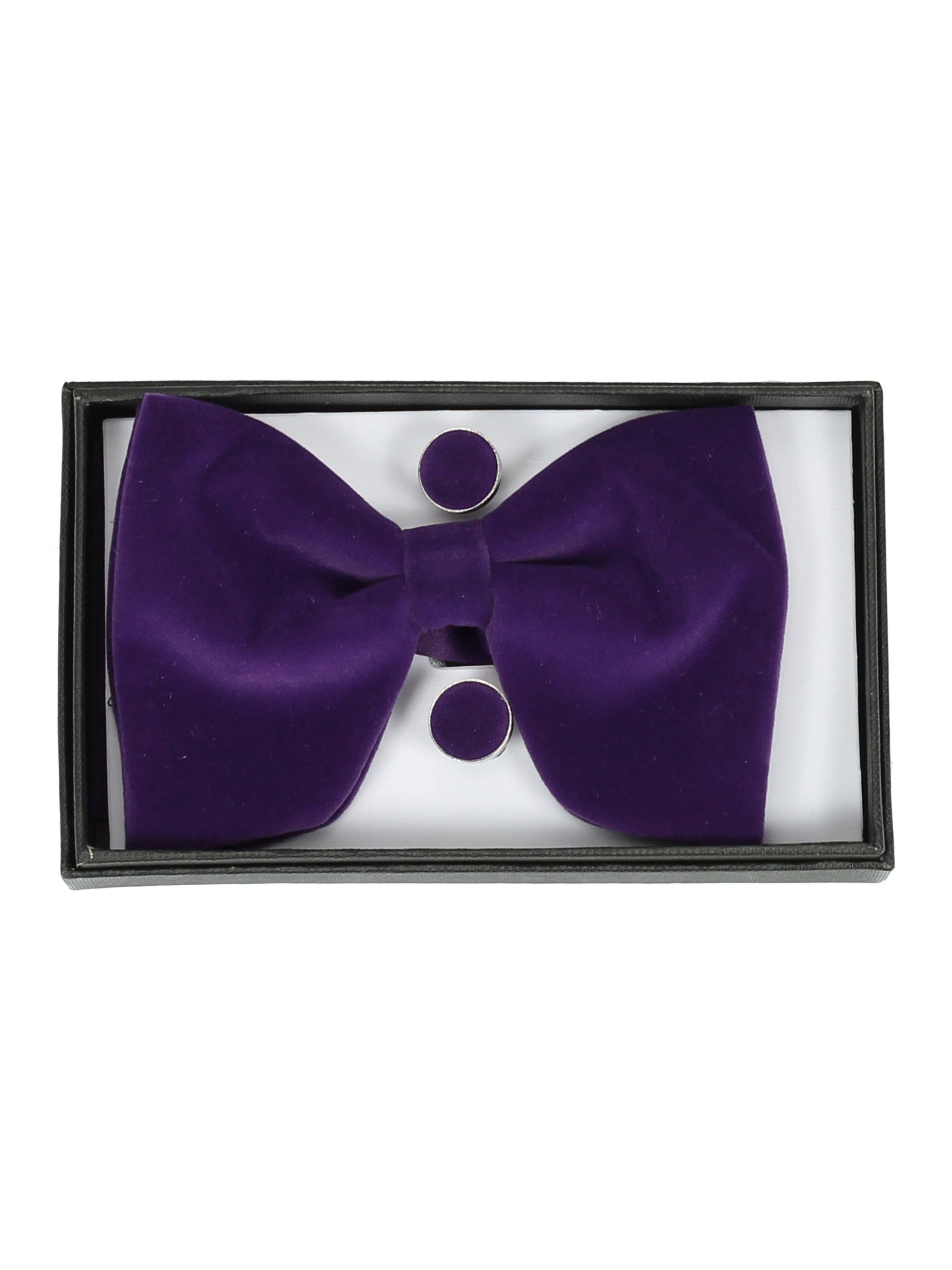 Purple Velvet Bow Tie With Cufflink & Pocket Square