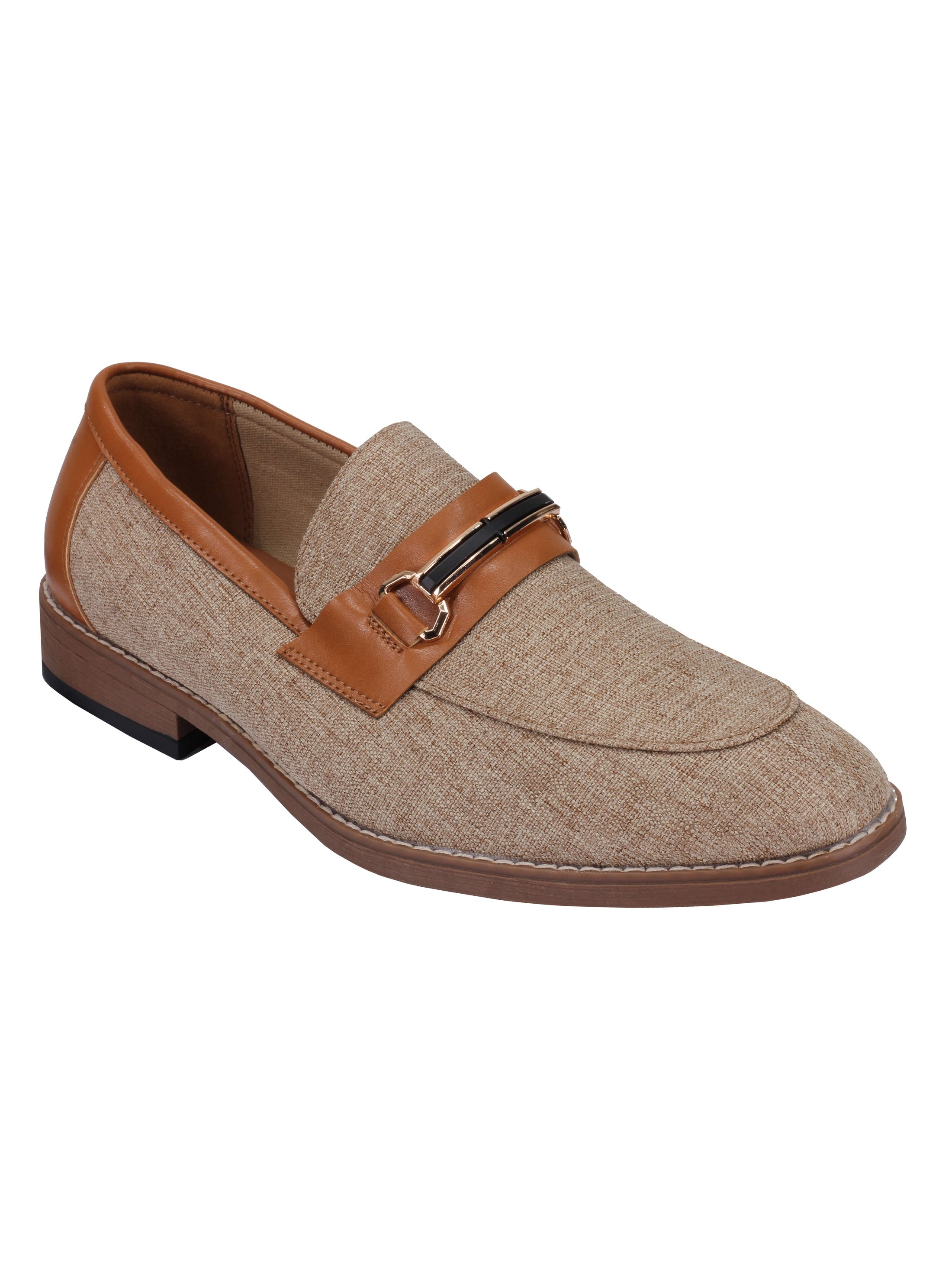LINEN FABRIC LOAFERS WITH GOLD BUCKLE XPOSED