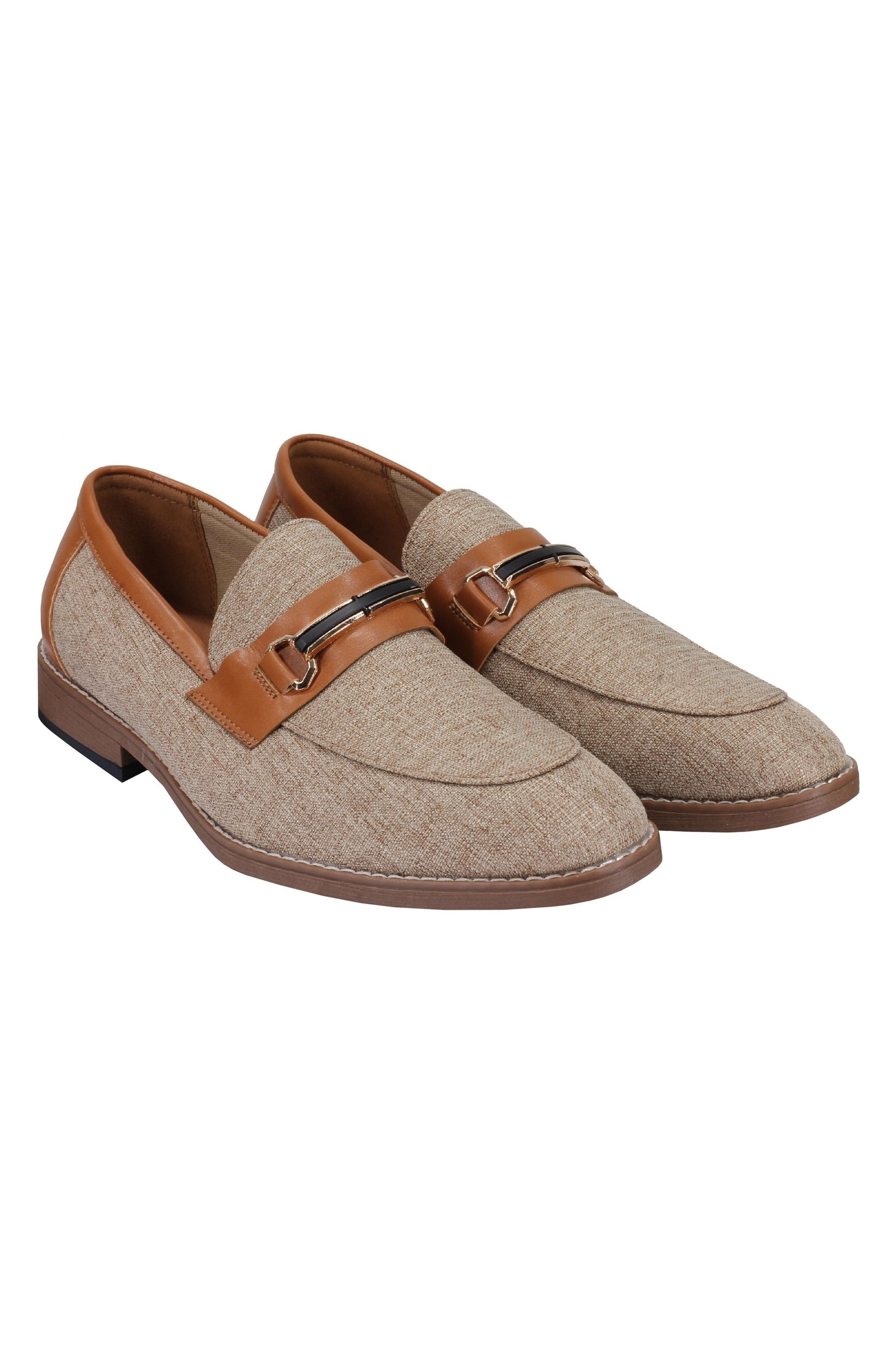 LINEN FABRIC LOAFERS WITH GOLD BUCKLE