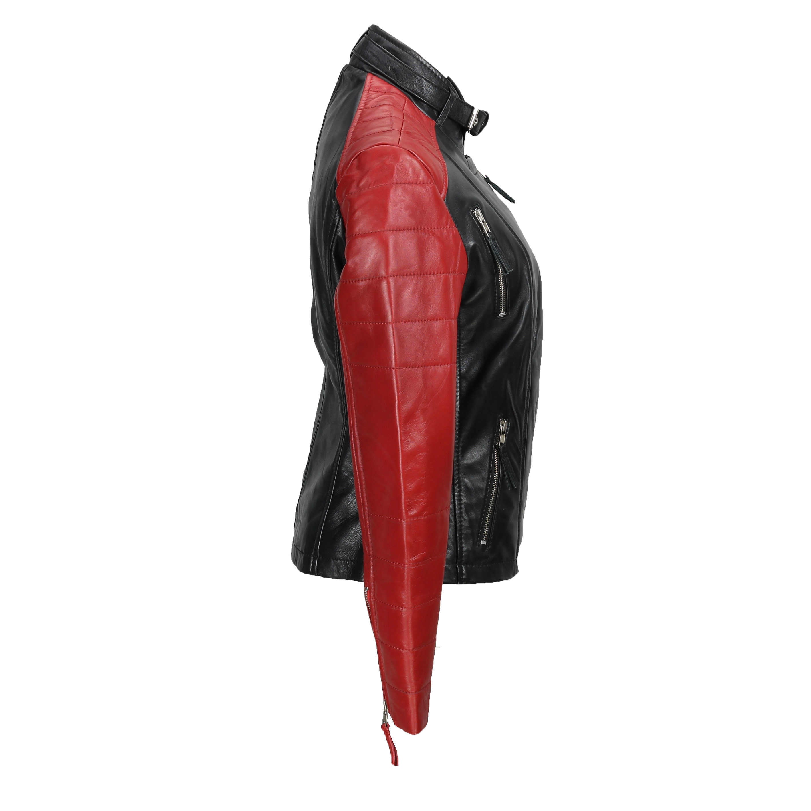 Ladies Black Red Vintage Biker Jacket