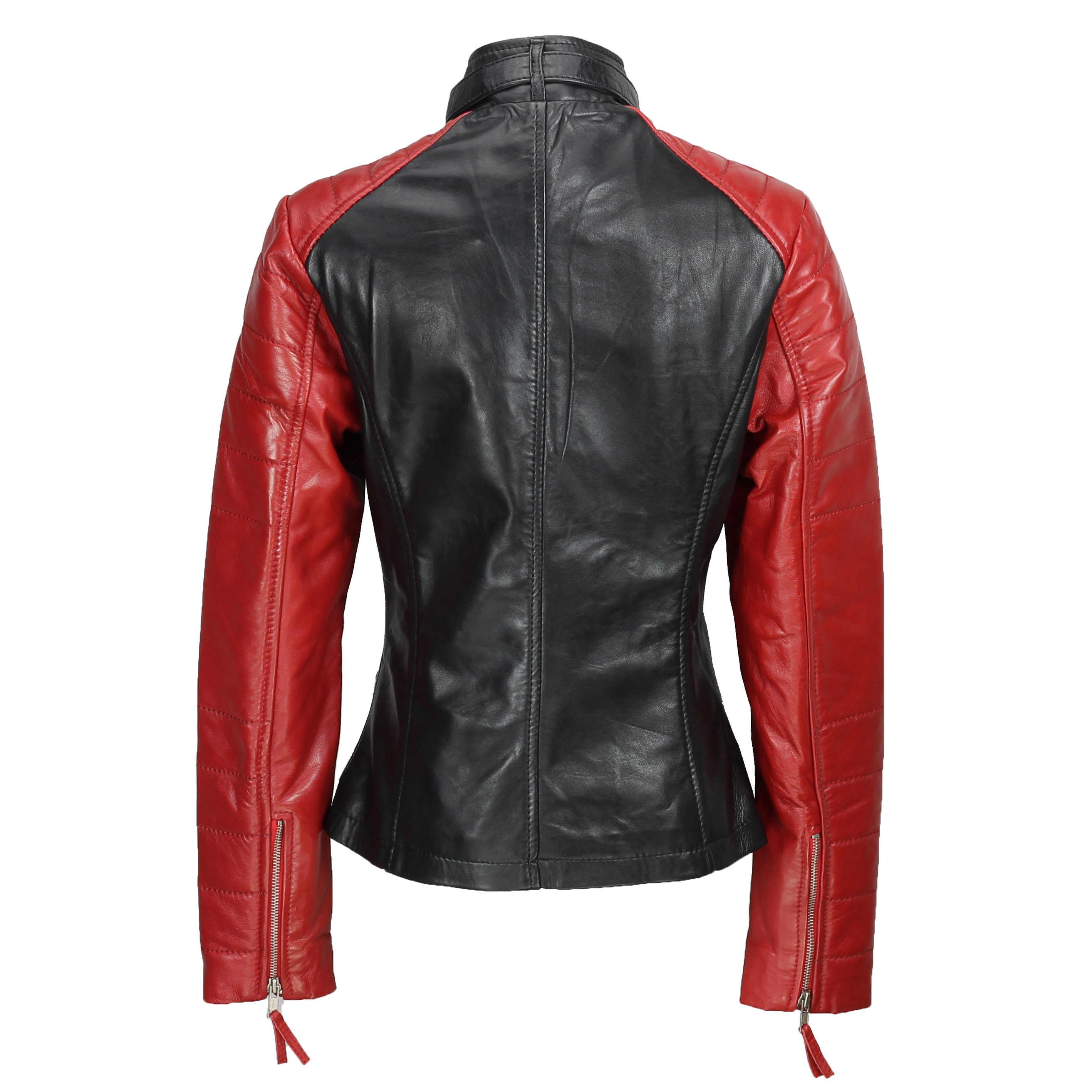 Ladies Black Red Vintage Biker Jacket