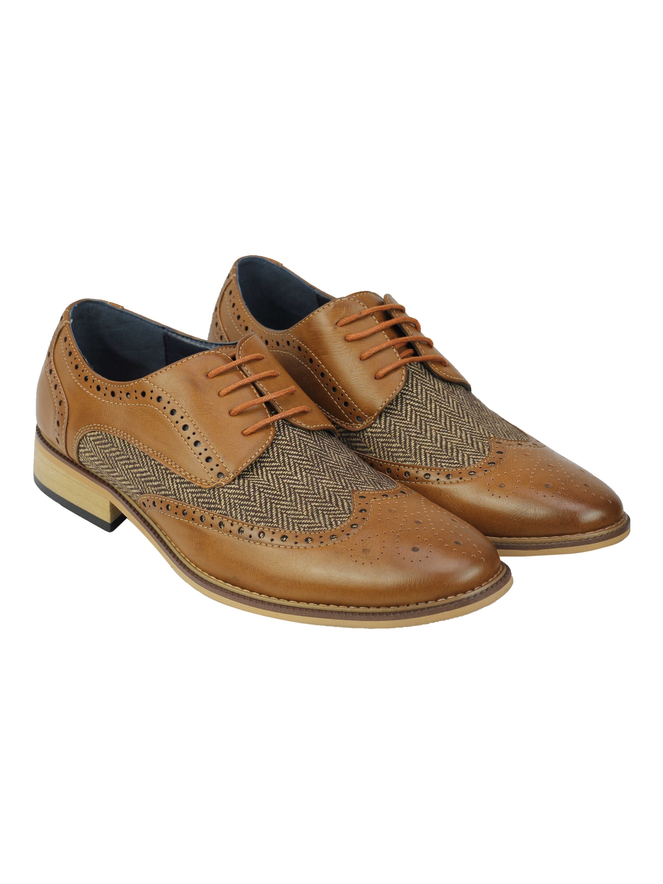 FAUX LEATHER Tweed Herringbone Brogue Lace Up Shoes