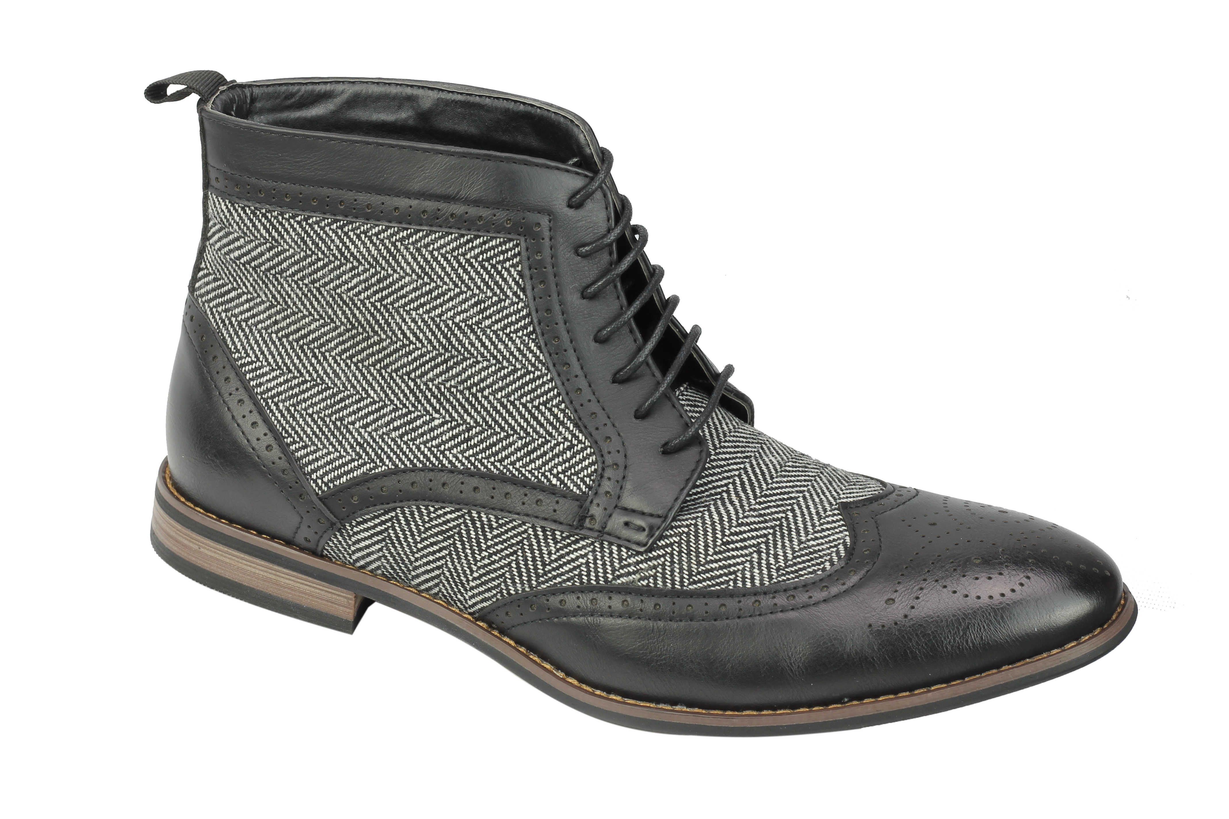 Leather Tweed Brogue Boots Lace Ups