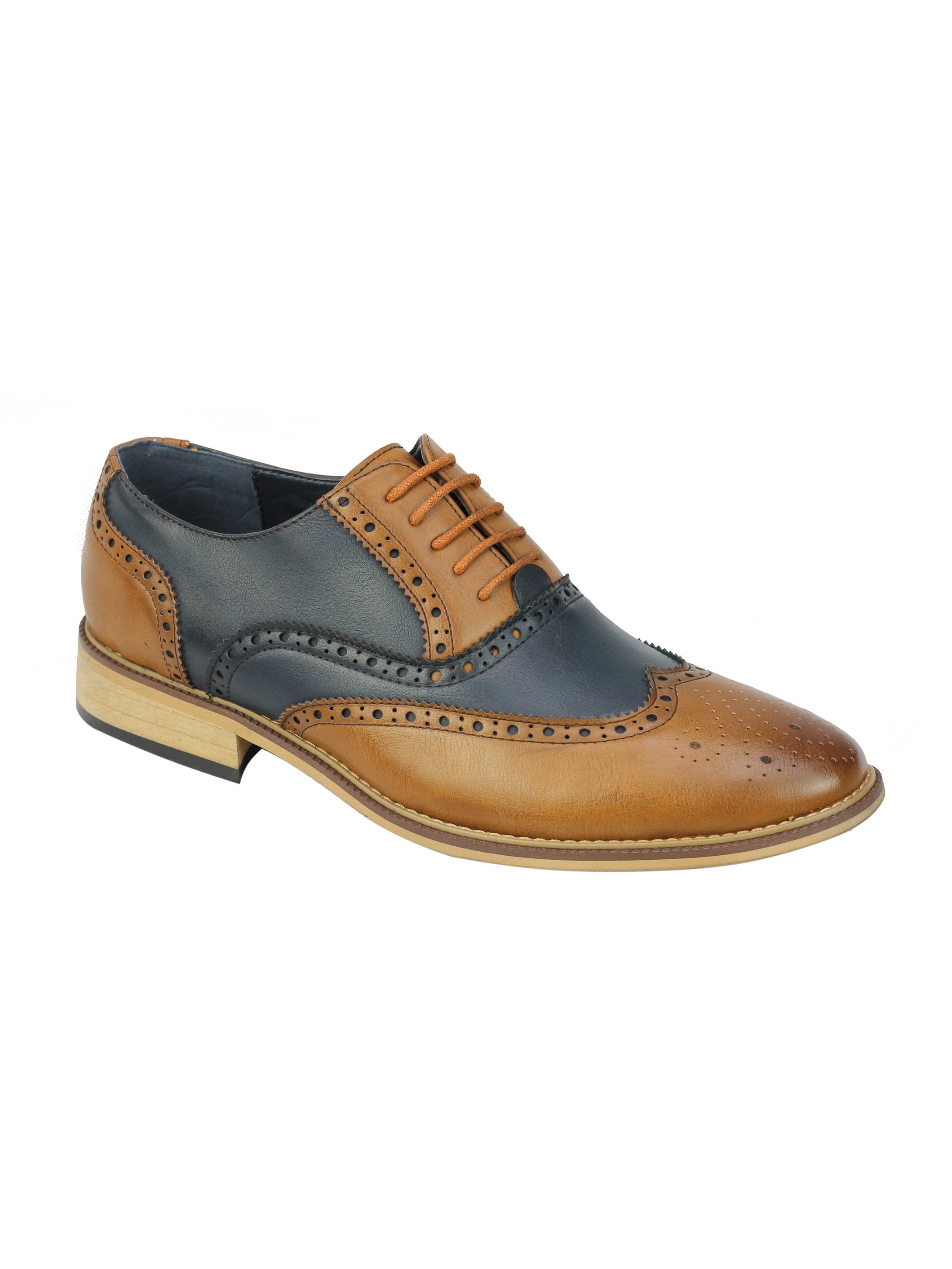 FAUX LEATHER 2 TONE BROGUE LACE UP SHOES IN NAVY