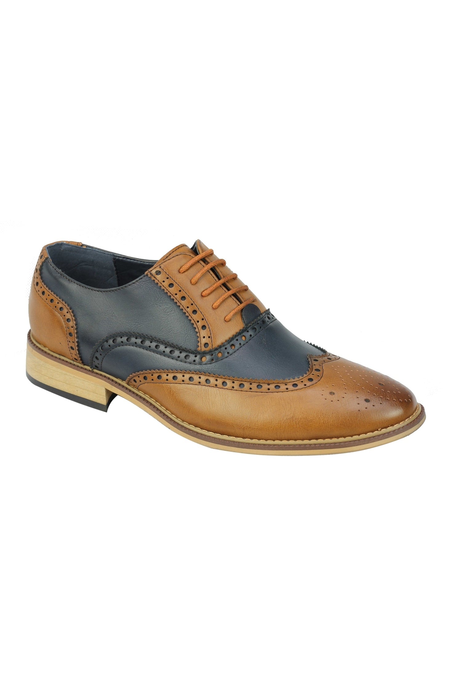 FAUX LEATHER 2 TONE BROGUE LACE UP SHOES IN NAVY
