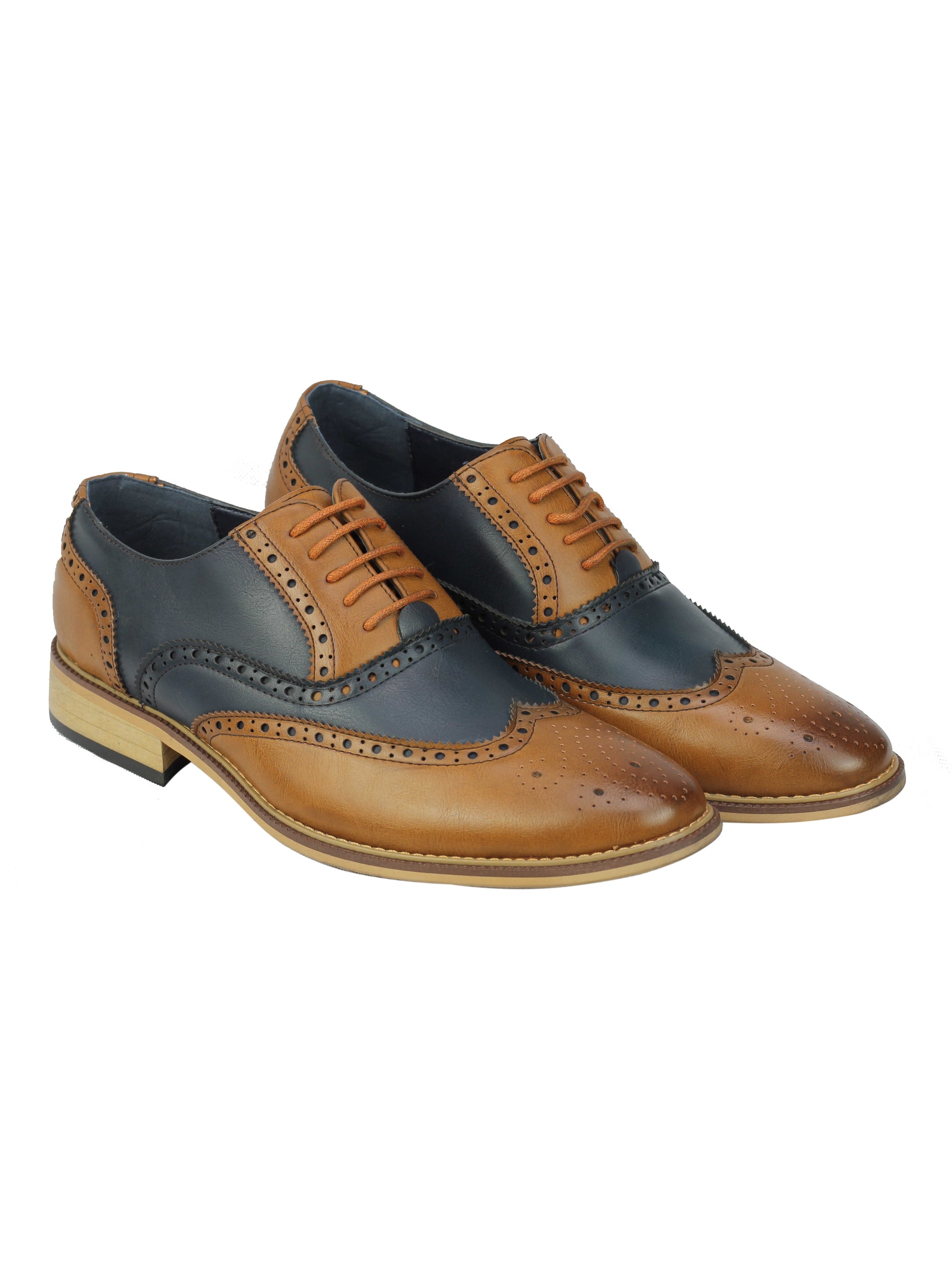 FAUX LEATHER 2 TONE BROGUE LACE UP SHOES IN NAVY