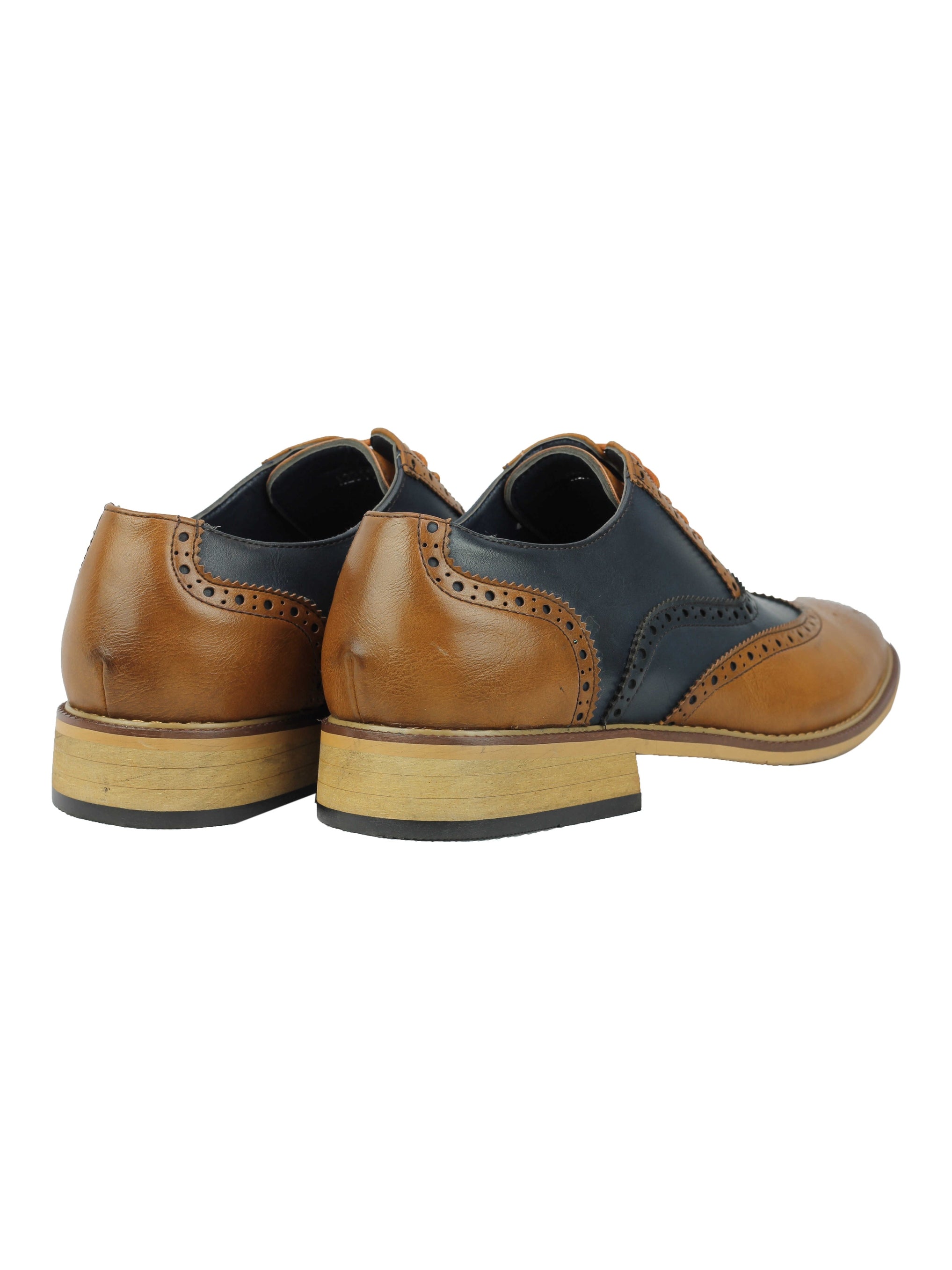 FAUX LEATHER 2 TONE BROGUE LACE UP SHOES IN NAVY