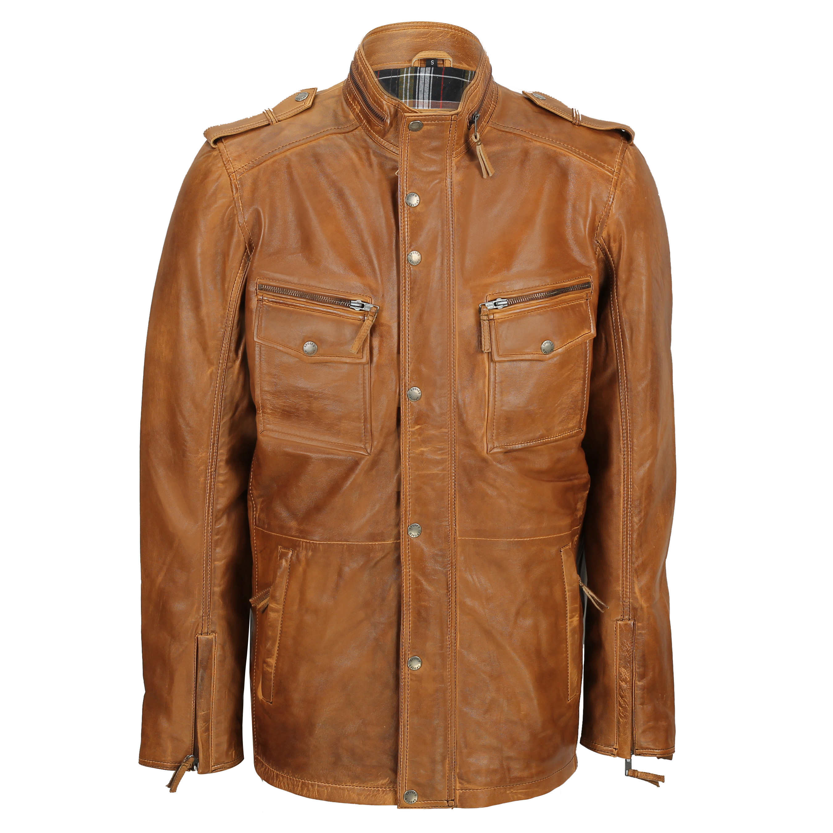 MEN S MILITARY LEATHER JACKET IN TAN XPOSED