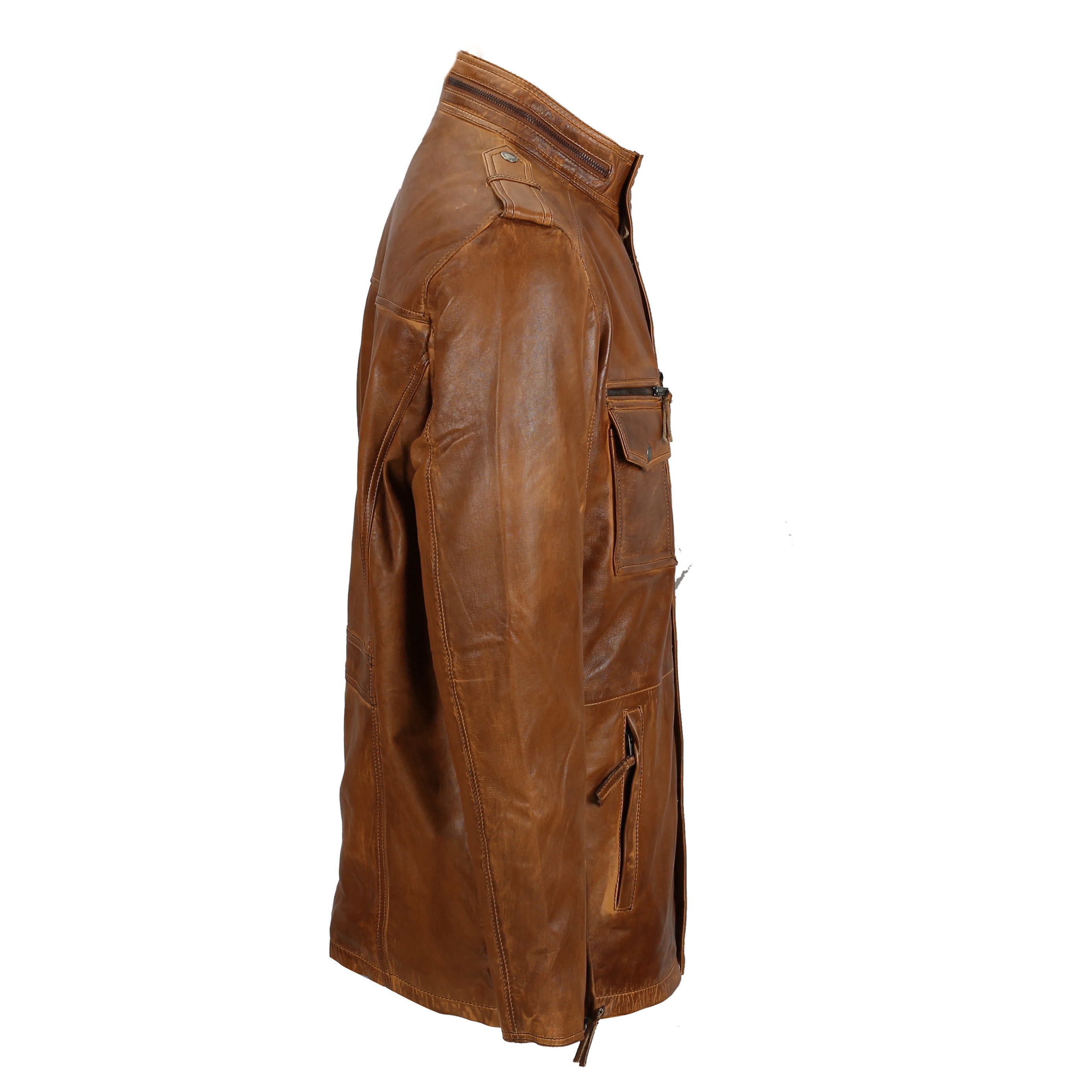 MEN’S MILITARY LEATHER JACKET IN TAN