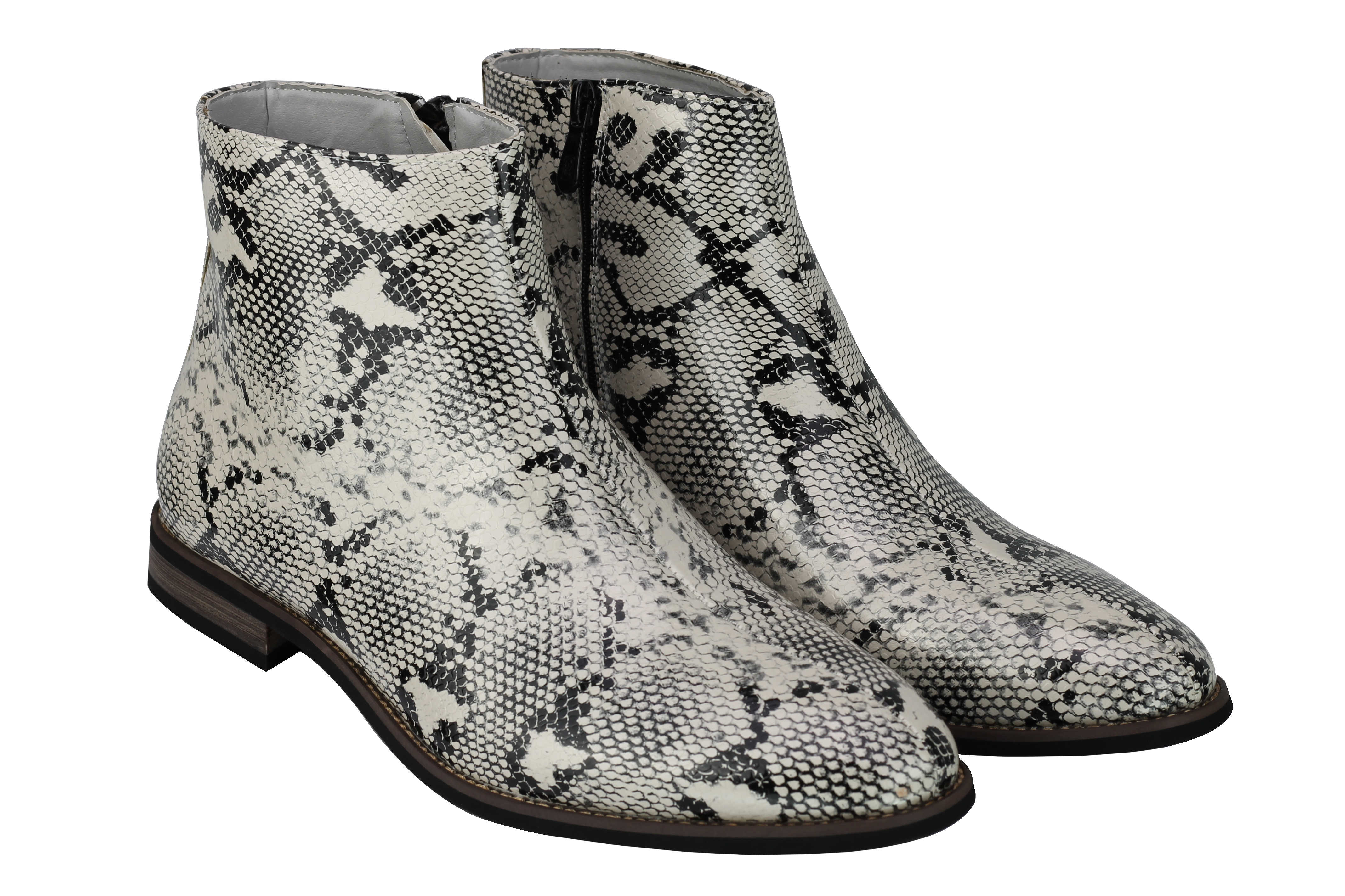Leather Shiny Snake Skin Print Ankle Boots