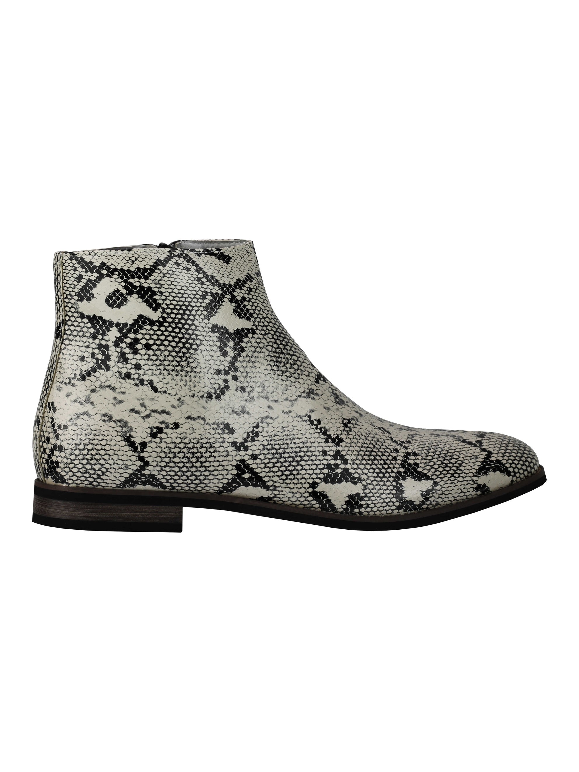 Leather Shiny Snake Skin Print Ankle Boots