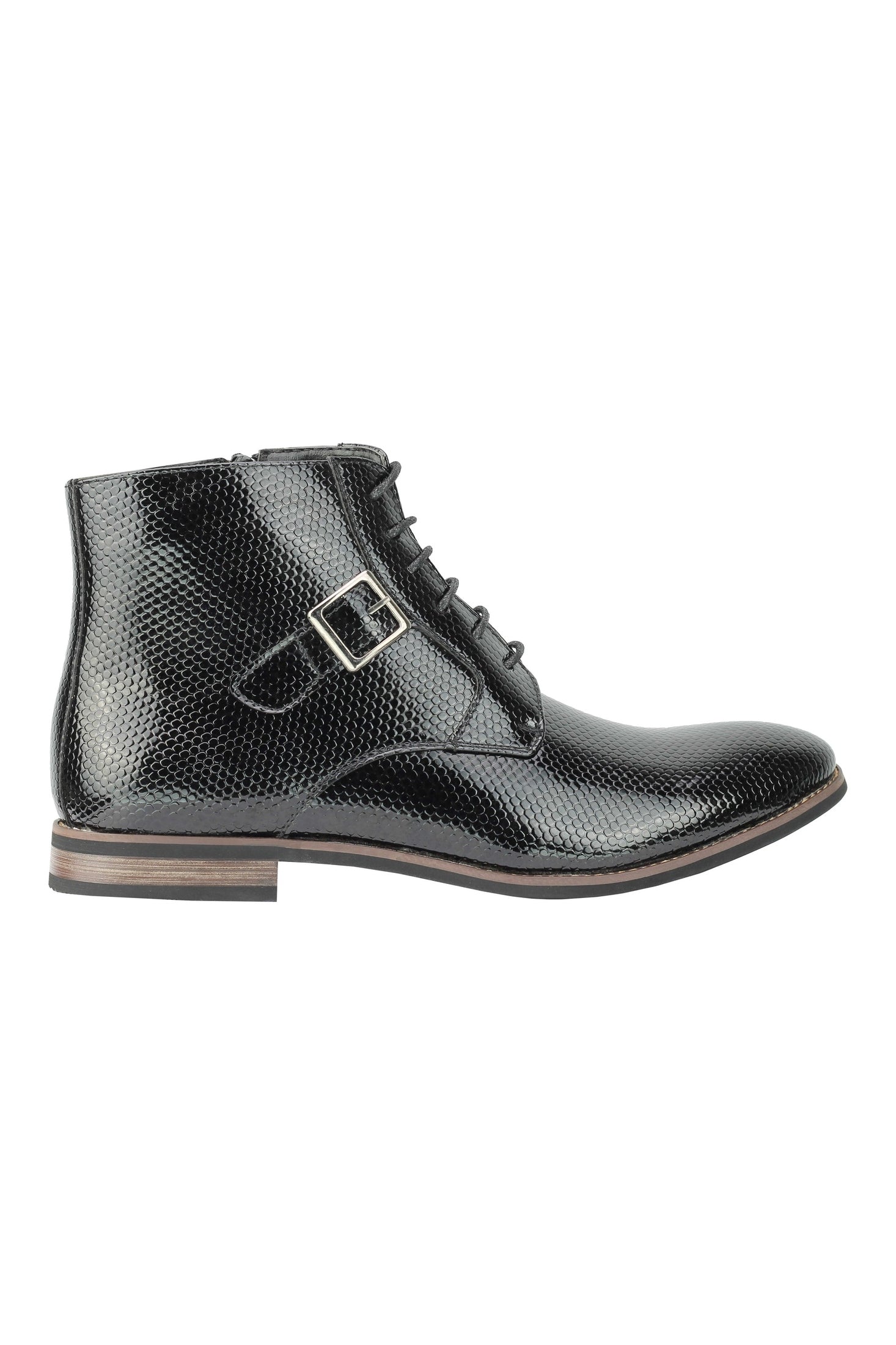 FAUX LEATHER SHINY ANKLE BOOTS ZIP