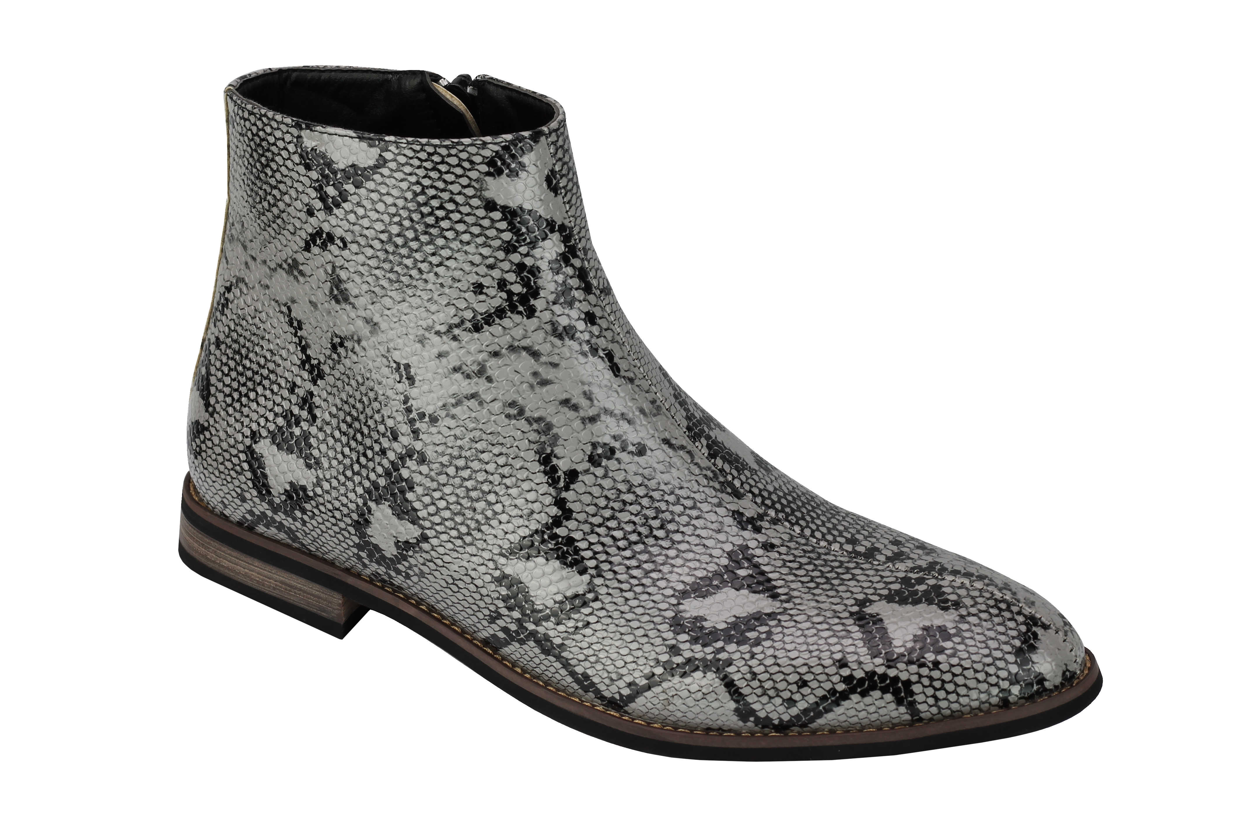 Leather Shiny Snake Skin Print Ankle Boots