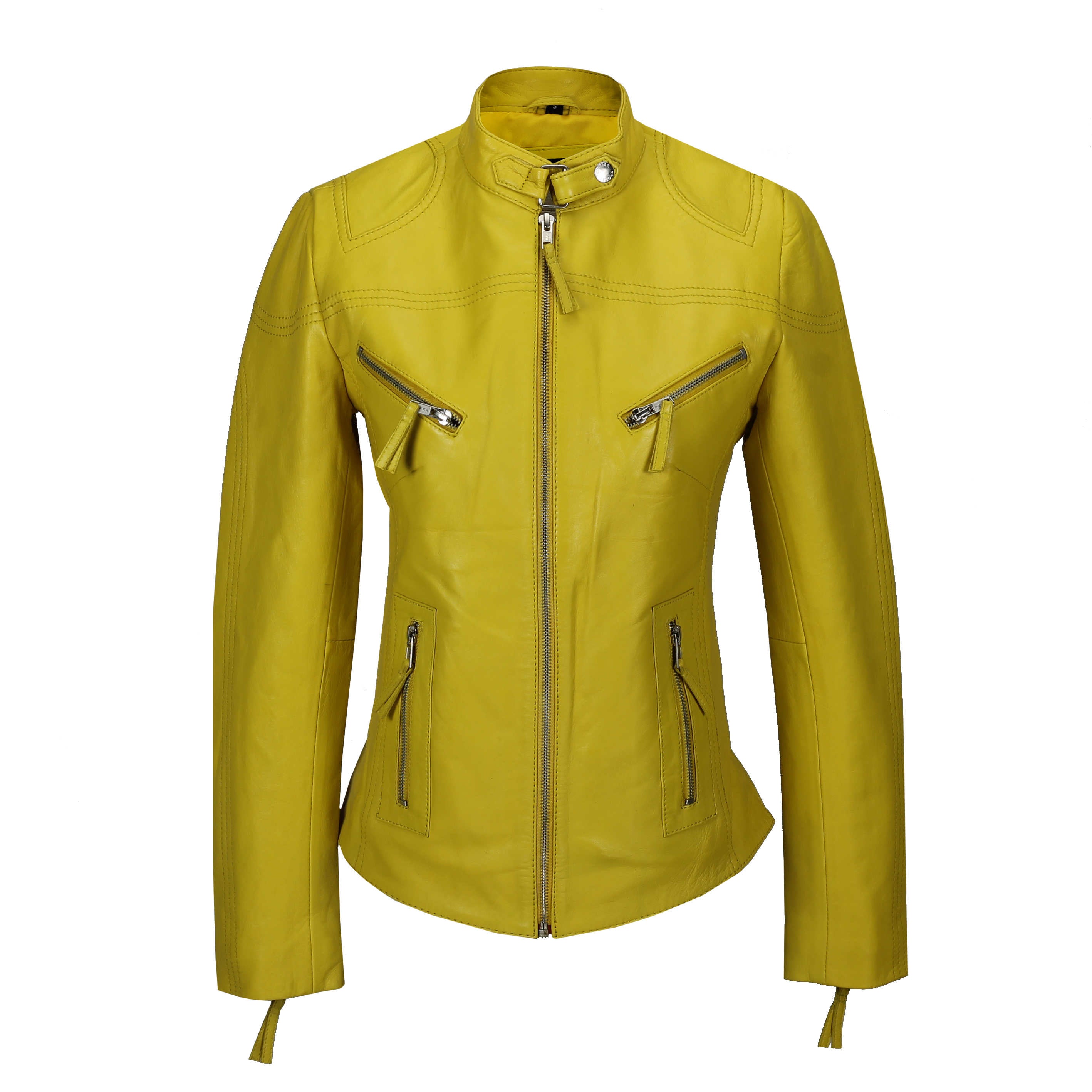 Retro Leather Biker Jacket Yellow